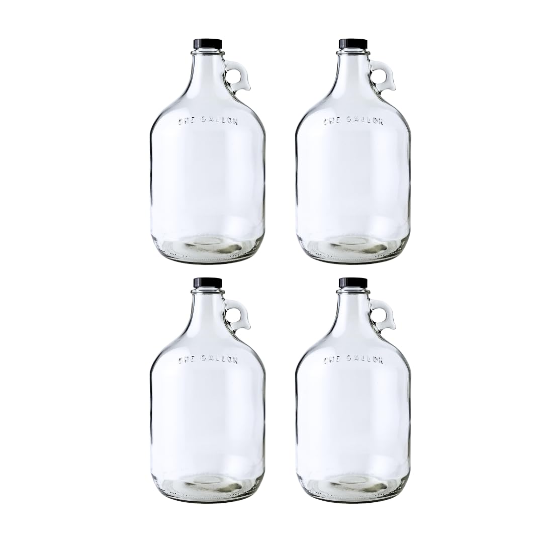 Fastrack 4er-Set 1 Gallonen Glaskrüge (3,8 Liter) mit Polyseal-Verschlüssen | Mehrzweck-1-Gallonen-Krug & Waschmittelspender für die Wäsche, Glasgefäß für Flüssigkeiten, Wasser & Saft