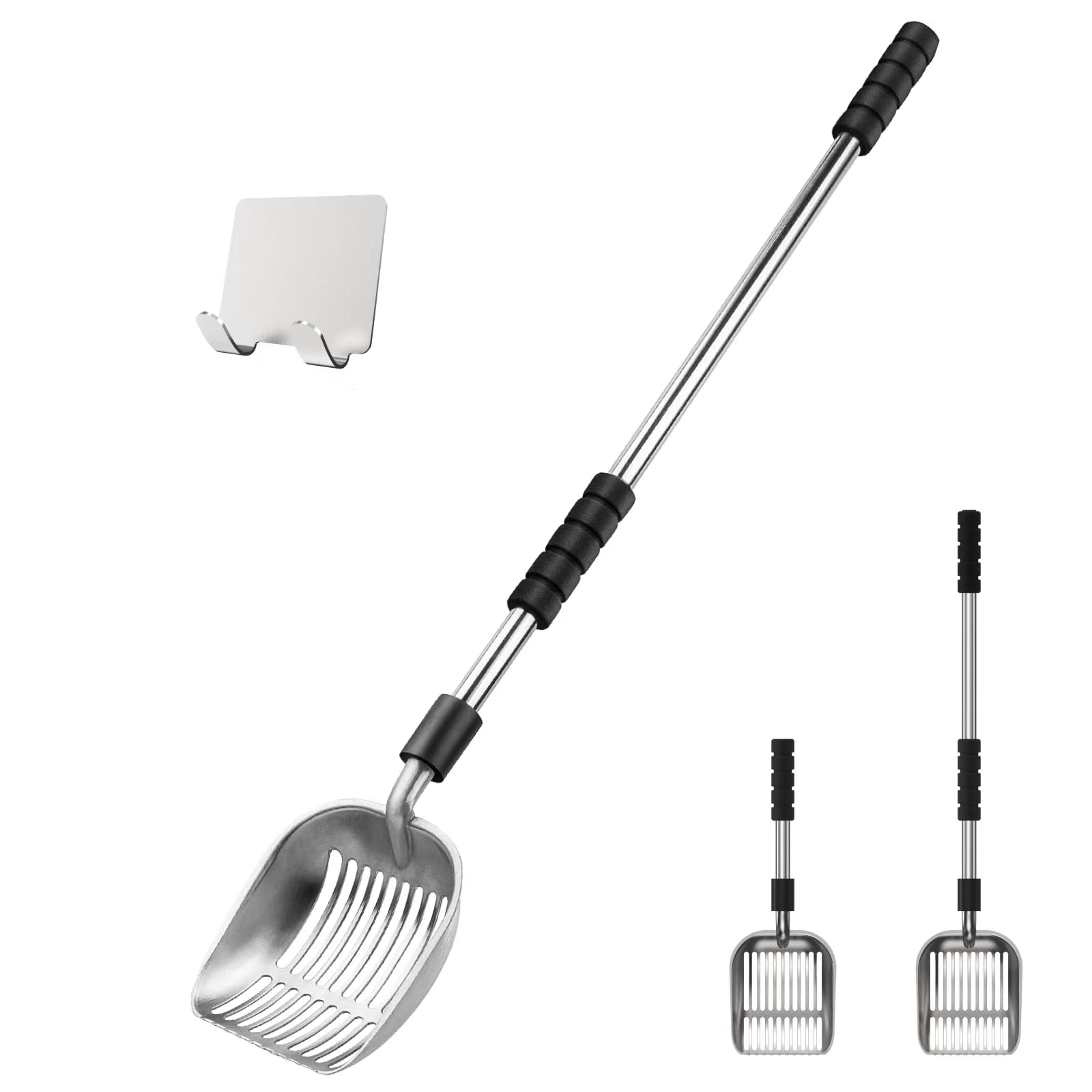 Depets Cat Litter Scoop, Metal Litter Scooper with Deep Shovel, Detachable Long Handle Cat Litter Sifter with Holder, Large Durable Cat Litter Shovel with Foam Pad Grip for Easy Sifting