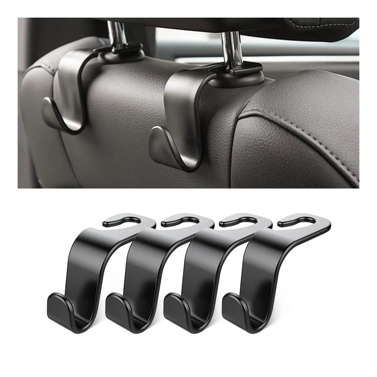 Car Back Seat Headrest Hooks, 4 Pack Black Stylish Back Seat Hanger for Car Handbag Clothes Coats Grocery Bags, Car Interior Accessories (Black2)