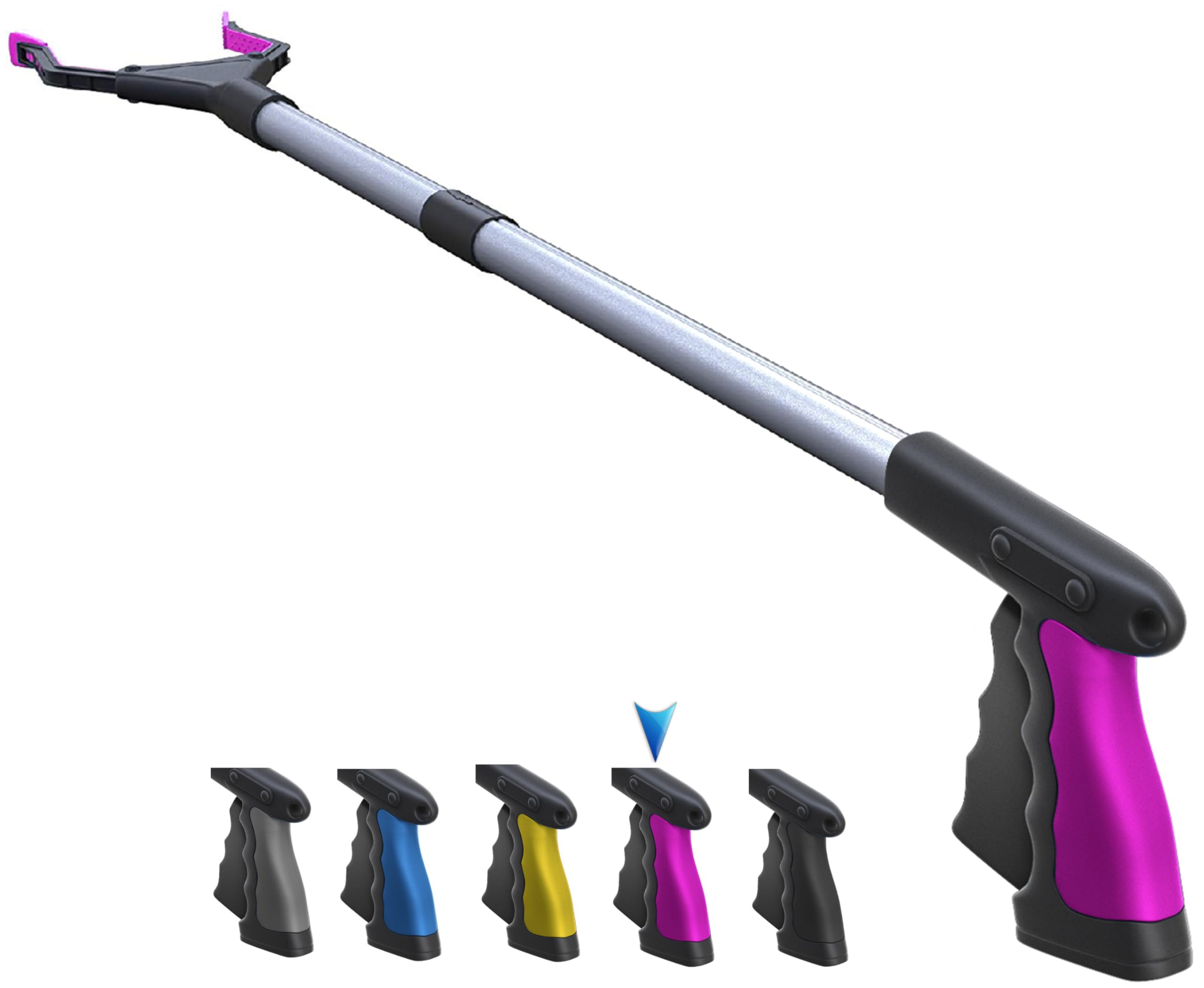 FitPlus 2025 Upgrade PowerGrip T9, Greifzange, breite Backen, faltbar, Stahlseil, mit 96 Griffpunkten für festen Halt, 81 cm mit Magnet (Pink, 32 Zoll)