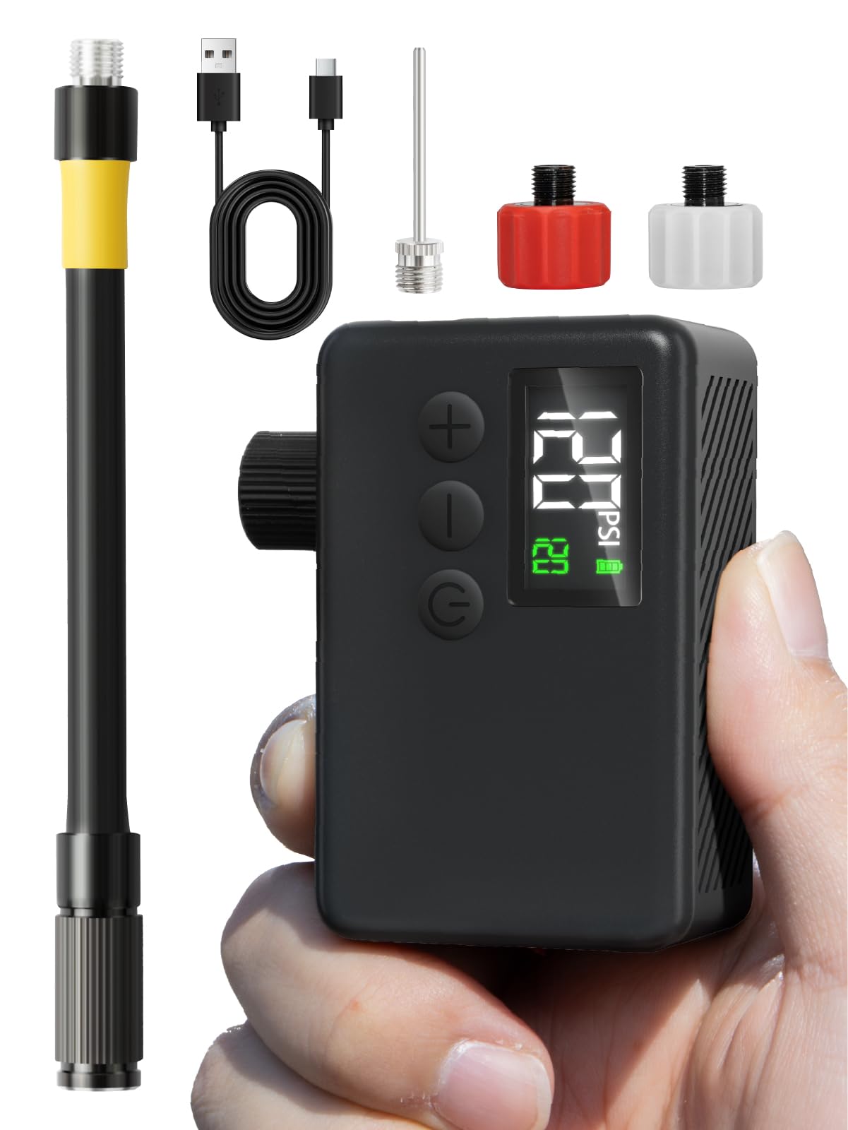 GPUTEK Mini-Fahrradreifen-Luftpumpe: Schnell aufblasbare tragbare kleine elektrische Fahrradpumpe für Presta- und Schrader-Ventile, 120 PSI Hochdruckpumpe mit Digitalmanometer für Rennrad, Mountainbike, E-Bike