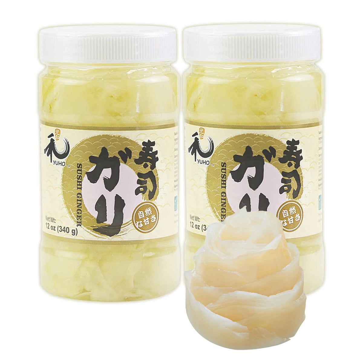 YUHO Eingelegter Sushi-Ingwer 680 g Japanischer Weißer Sushi-Ingwer Gari Fettfrei, Zuckerfrei, Koscher, Kalorienarm – 2 Gläser à 340 g