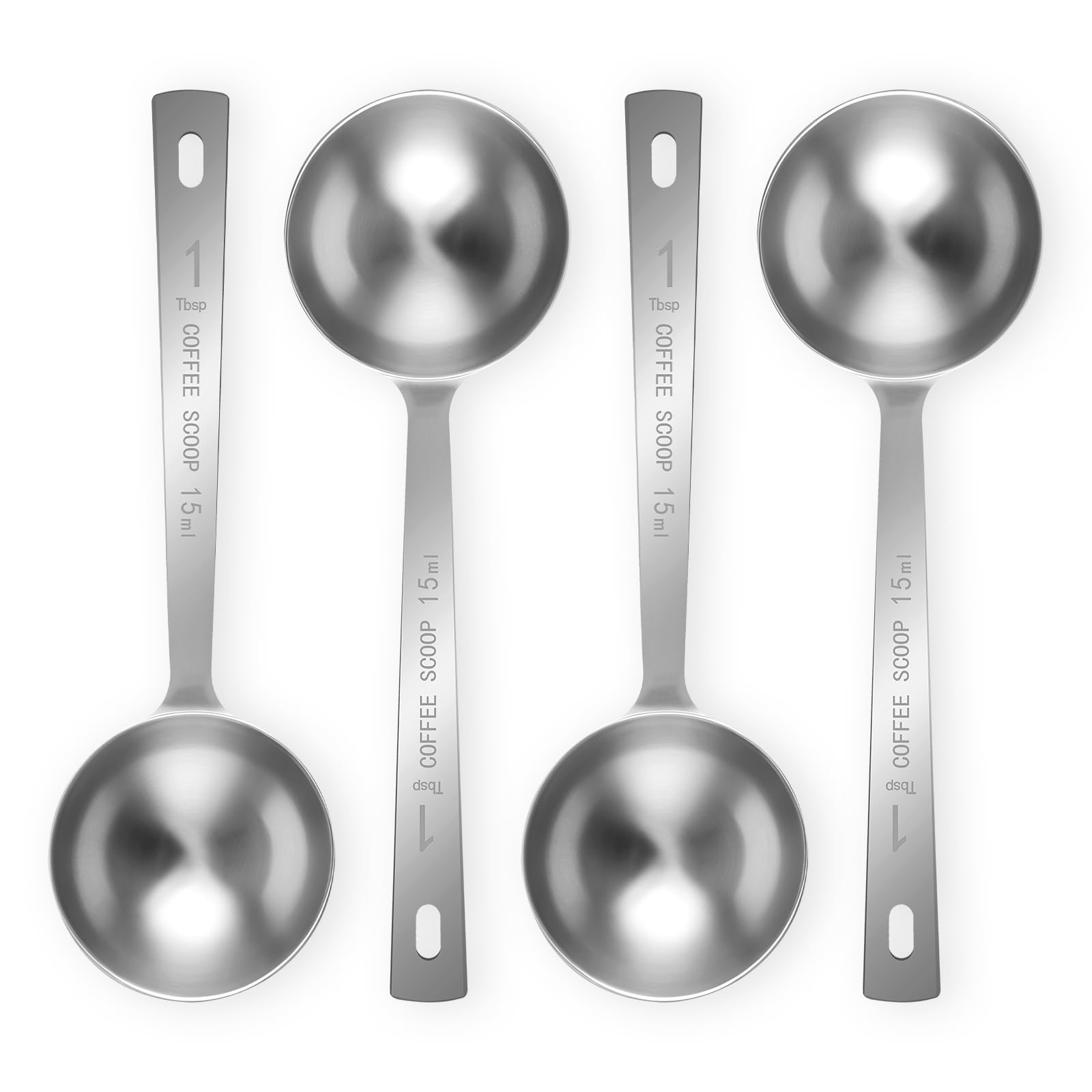 Fleezo 4-teiliger Kaffeelöffel – 1 Esslöffel 15 ml Edelstahl Messlöffel mit langem Griff für gemahlenen Kaffee, losen Tee und Pulver