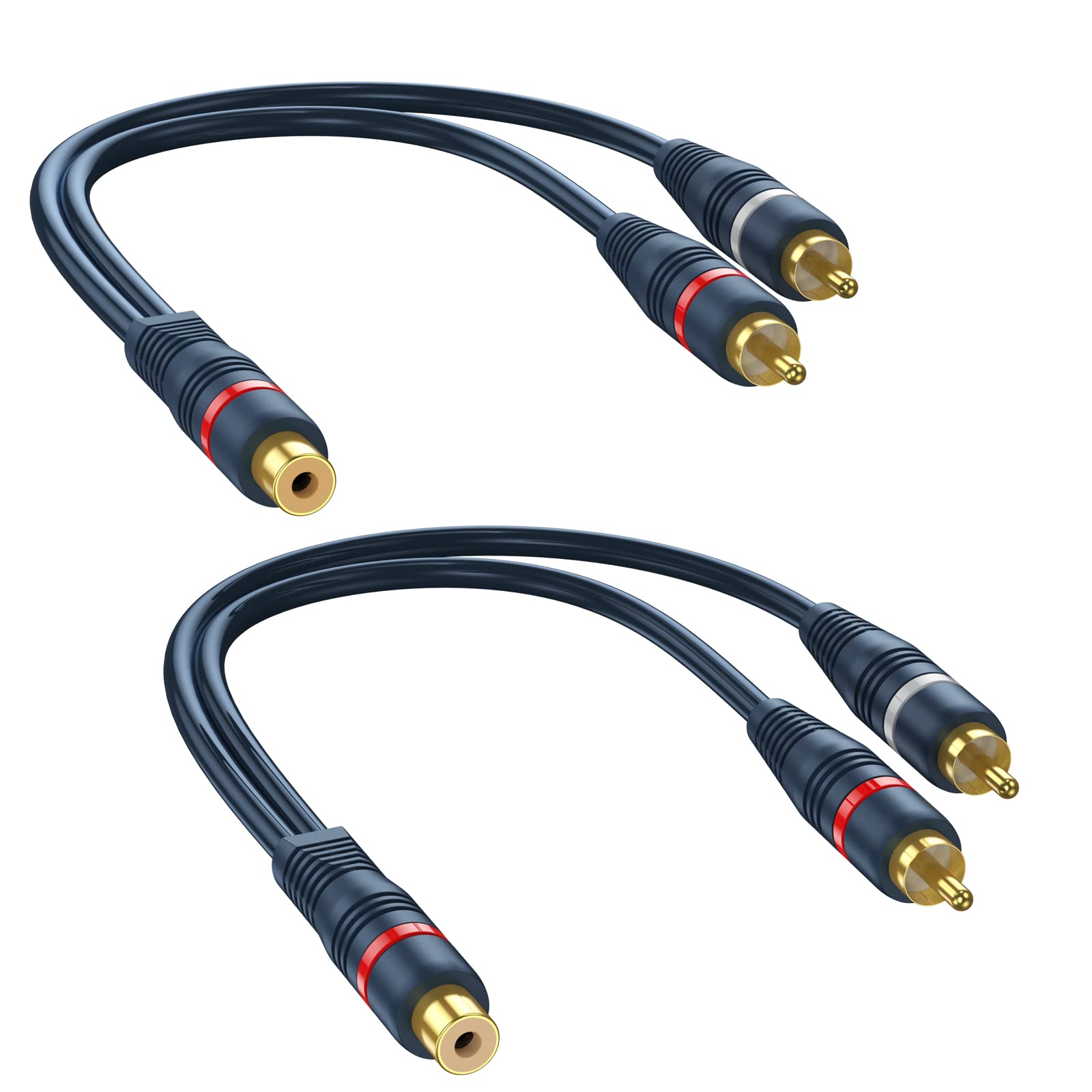 DteeDck Cinch-Splitter 1 Buchse auf 2 Stecker, 2 Stück – Cinch-Audio-Video-Kabel-Splitter-Adapter, Dunkelblau