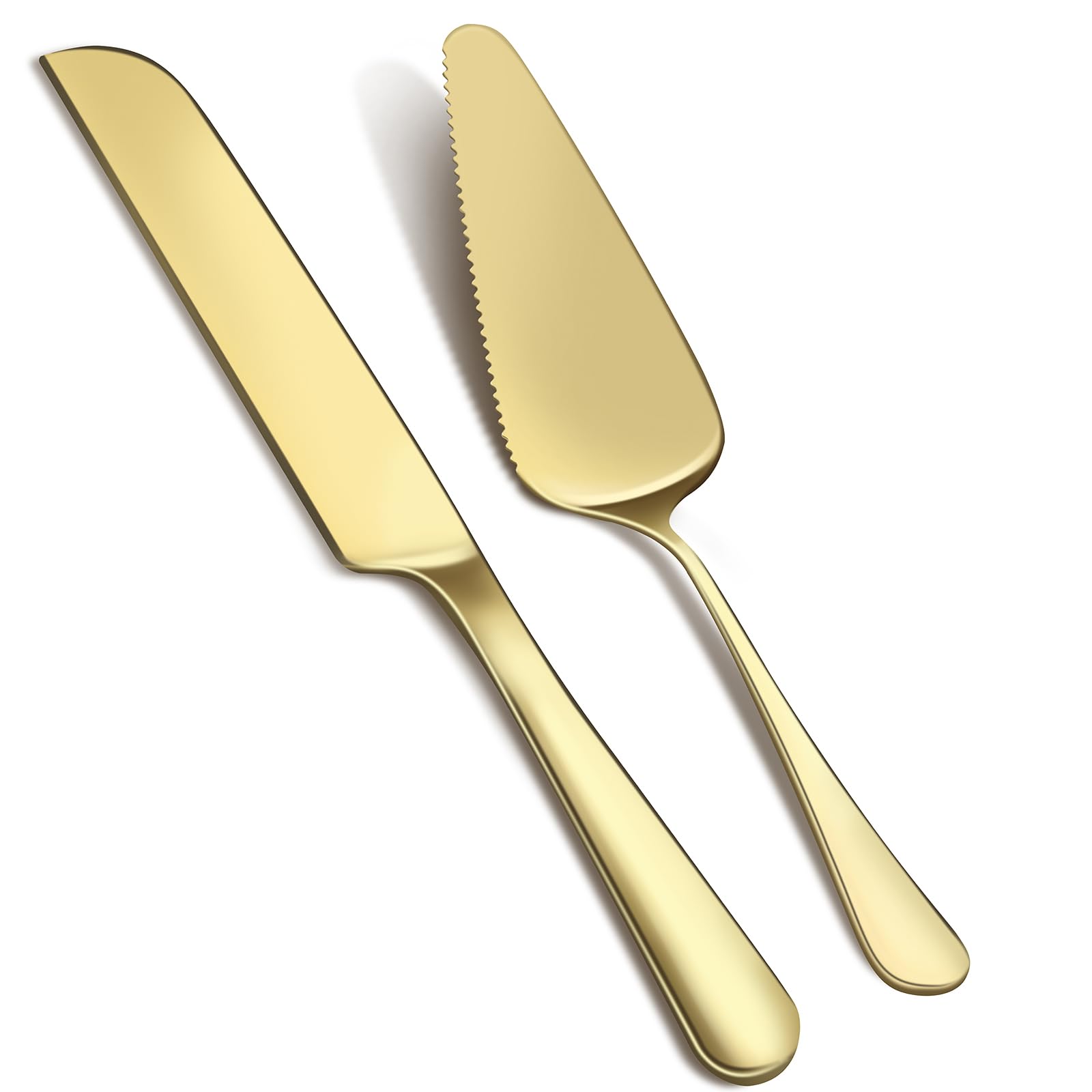 GIEBYIE 2tlg. Tortenmesser- und Server-Set für Hochzeiten, Premium-Tortenschneider enthält 27 cm Tortenmesser und 23,5 cm Tortenheber, Edelstahl-Tortenschneideset für Hochzeit, Geburtstag, Jahrestag, Gold