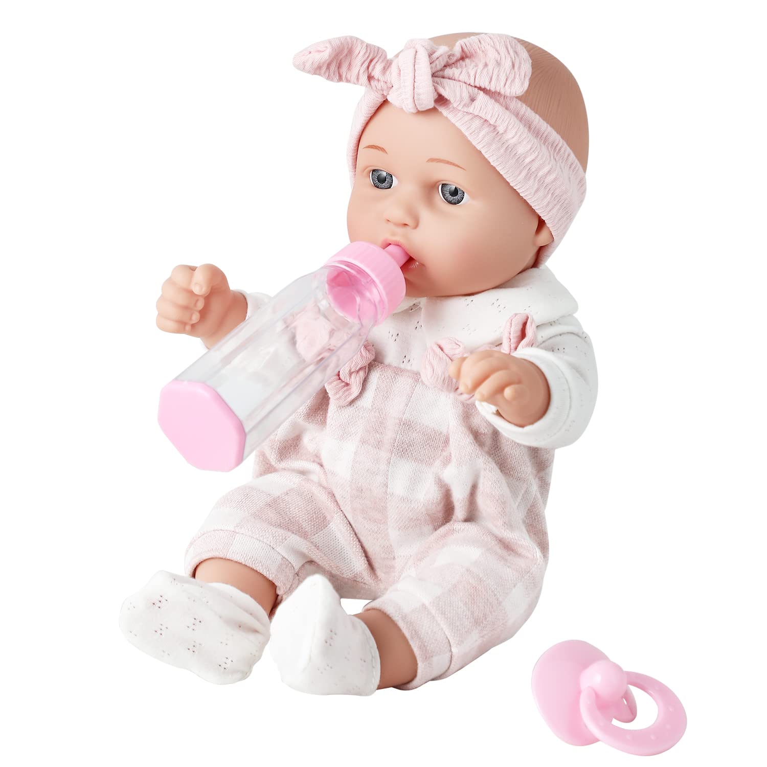 Enjoyin 12-Zoll-Babypuppe in Geschenkbox mit pinker Kleidung, Schnuller, 13x13 Zoll Mikrofaserdecke und Fläschchen. Geschenkidee für Kinder ab 3 Jahren