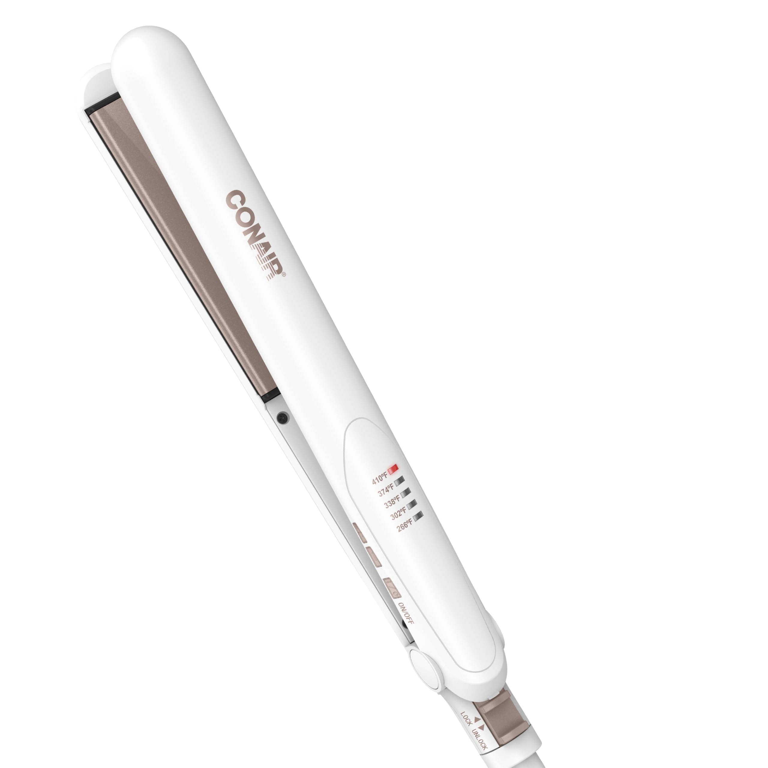 Conair Double Ceramic Flat Iron, 1-Inch Flat Iron Hair Straightener, Five Heat Settings, Extra Long Floating Plates, White