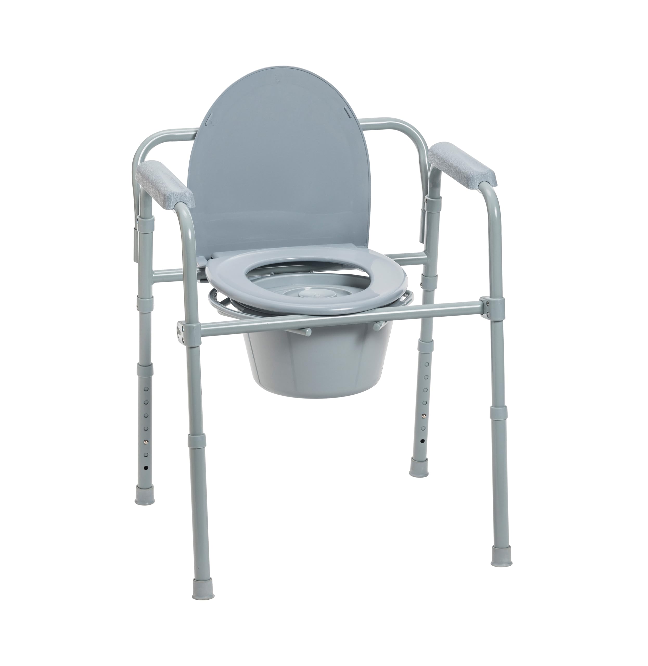 Drive Medical 11148-1 Faltbarer Toilettenstuhl aus Stahl, tragbare Toilette, für Personen bis 158 kg, mit 7,1-Liter-Eimer und 34,3 cm Sitz, Grau