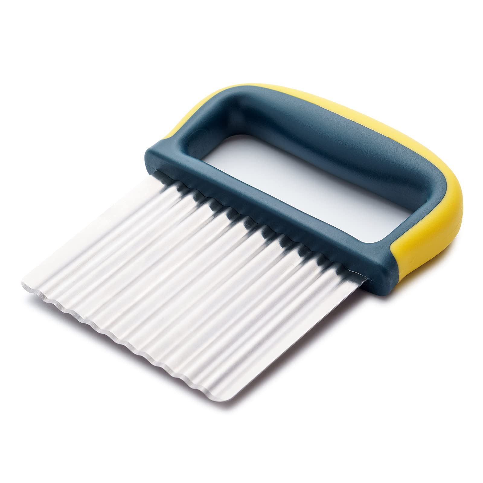 Crinkle Cutter Knife, Potatoes Crinkle Fry Cut and Vegetable Cutter for Veggies, Stainless Steel Carrot Slicer(Yellow)