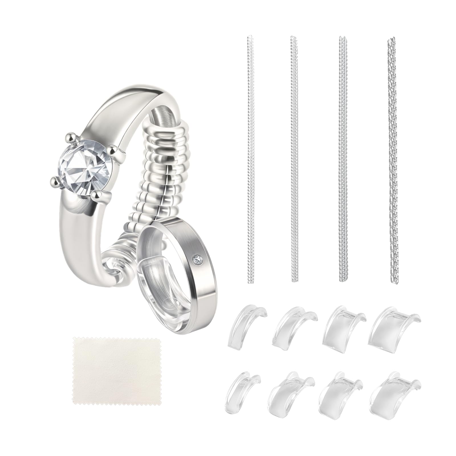 GFJAOND Ringgrößenversteller für lockere Ringe, 12 Stück | Unsichtbarer Ringgrößenreduzierer & Spiral-Ringverkleinerungsset | Bequemer Sitz für Damen/Herren (12 Größen + Poliertuch)