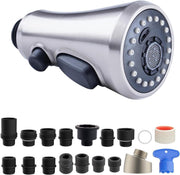 Hibbent Pull Down Spray Head for Kitchen Faucet, NSF/ANSI/CAN 61 & CUPC Certified 3-Function Spray Nozzle, 15 Adapters, Sink Faucet Head Replacement Compatible with Moen, Delta, Kohler, Brushed Nickel