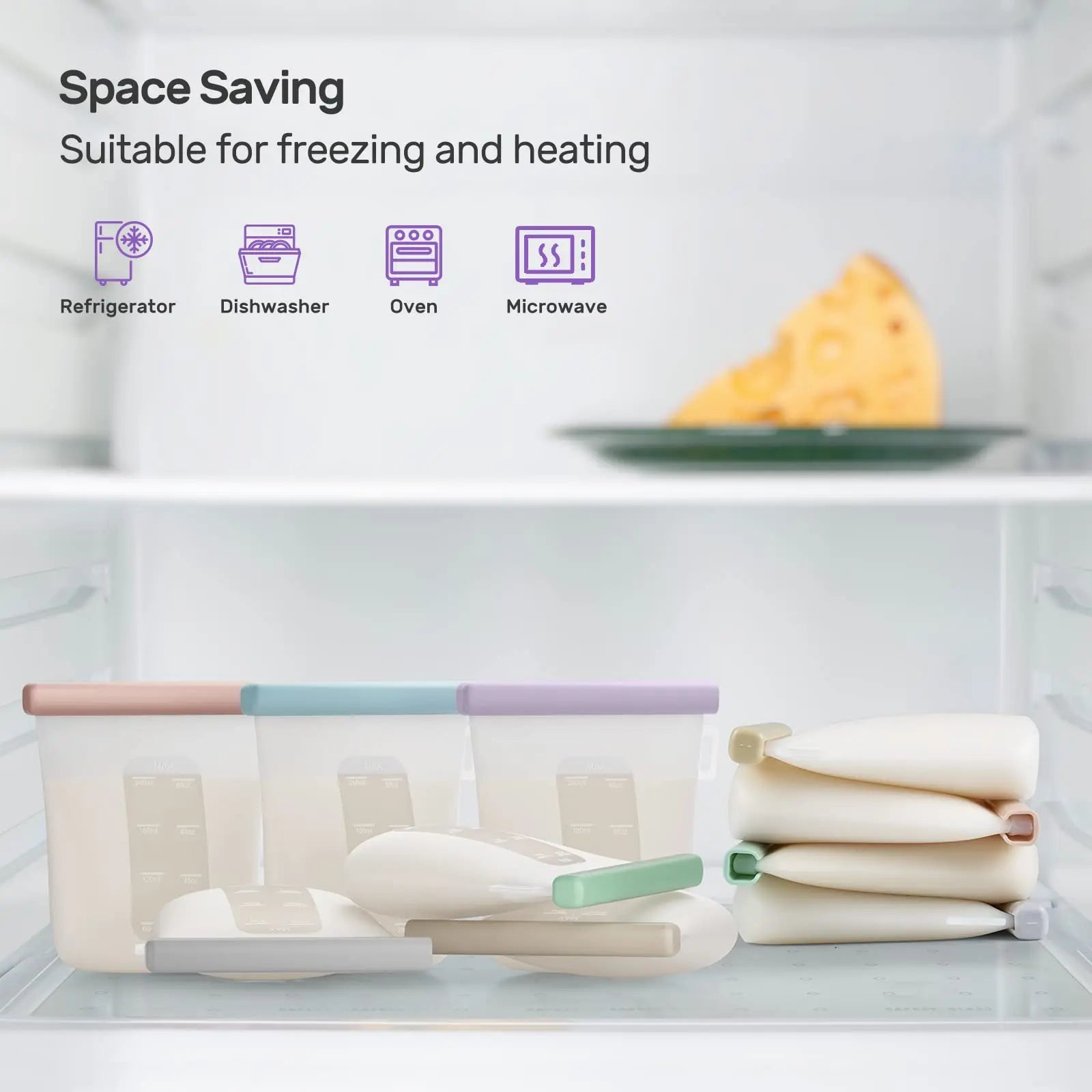 Nuliie 7 Pcs Silicone Breastmilk Storage Bags Reusable, 8oz/240ml Double Leak-Proof Breastmilk Freezer Bags, BPA Free Self-Standing Milk Bags for Breastfeeding, Baby Food Pouches