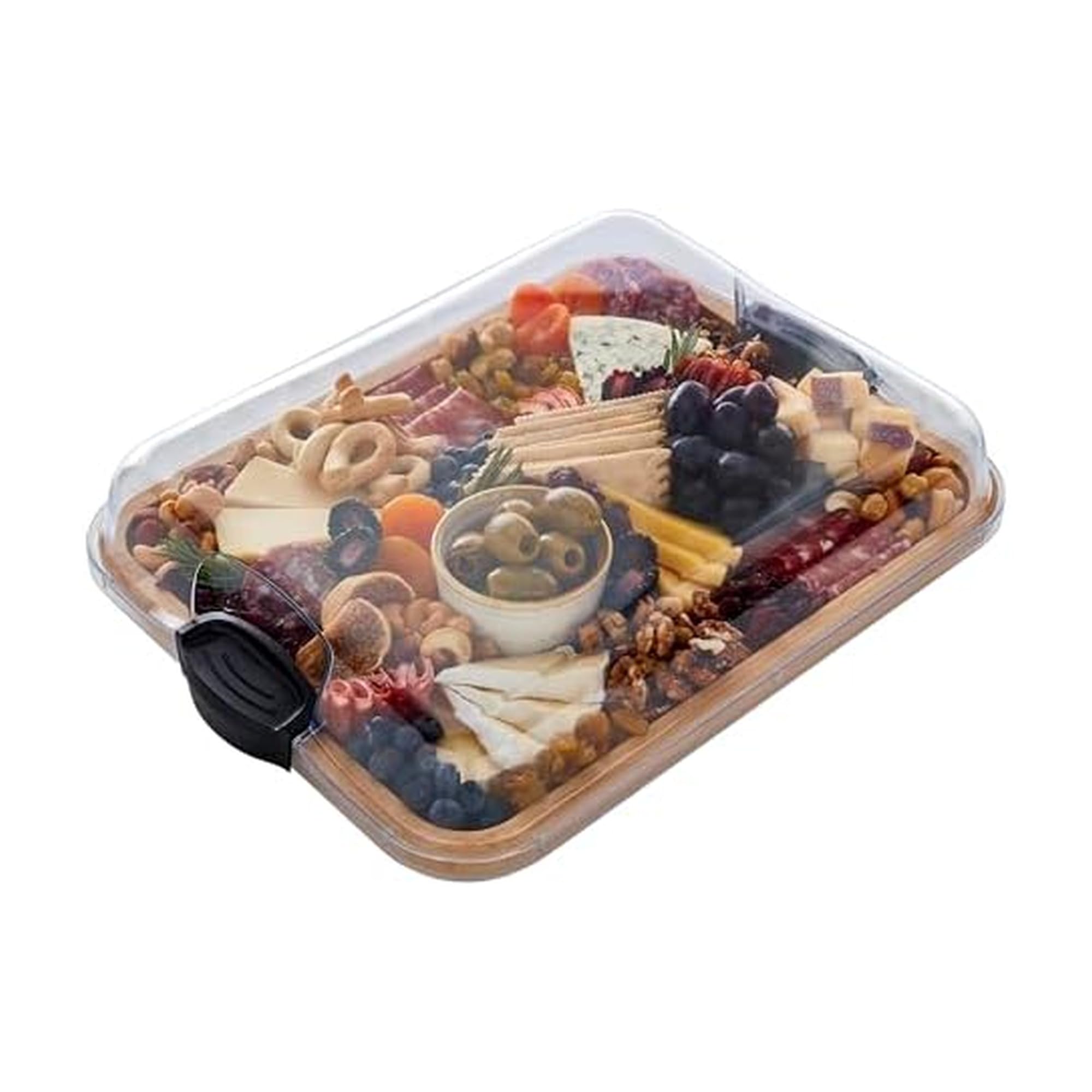 Farberware Build-A-Board Bambusschneidebrett mit einem Aufbewahrungsfach, durchsichtigem Verschlussdeckel, schwarzen Griffen, perfekt für Charcuterie & Snacks