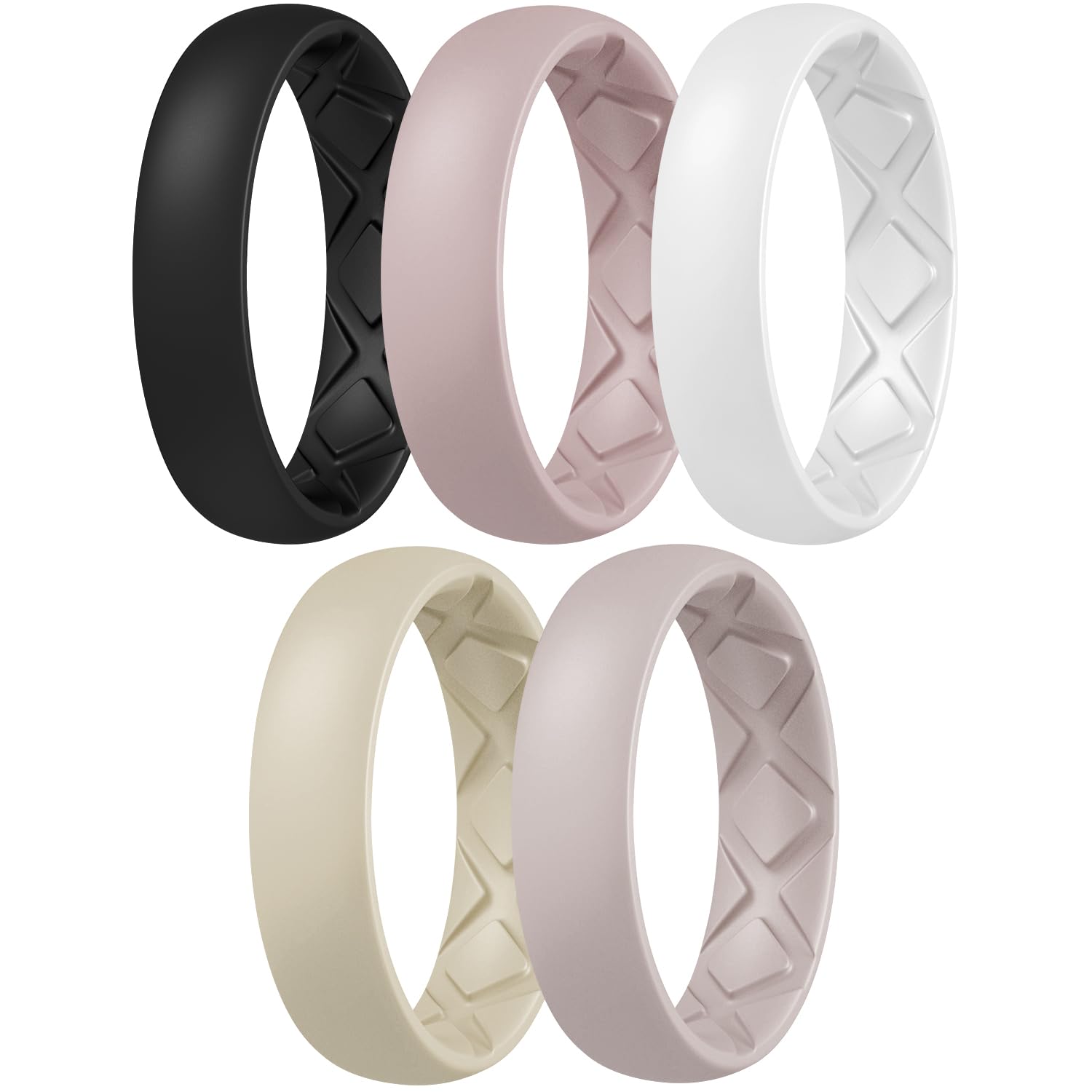 Egnaro Damen-Silikon-Verlobungsringe, ergonomisches, atmungsaktives Design mit Innenbogen, mit halben Größen, Gummi-Eheringe, 5,5 mm breit – 2 mm dick