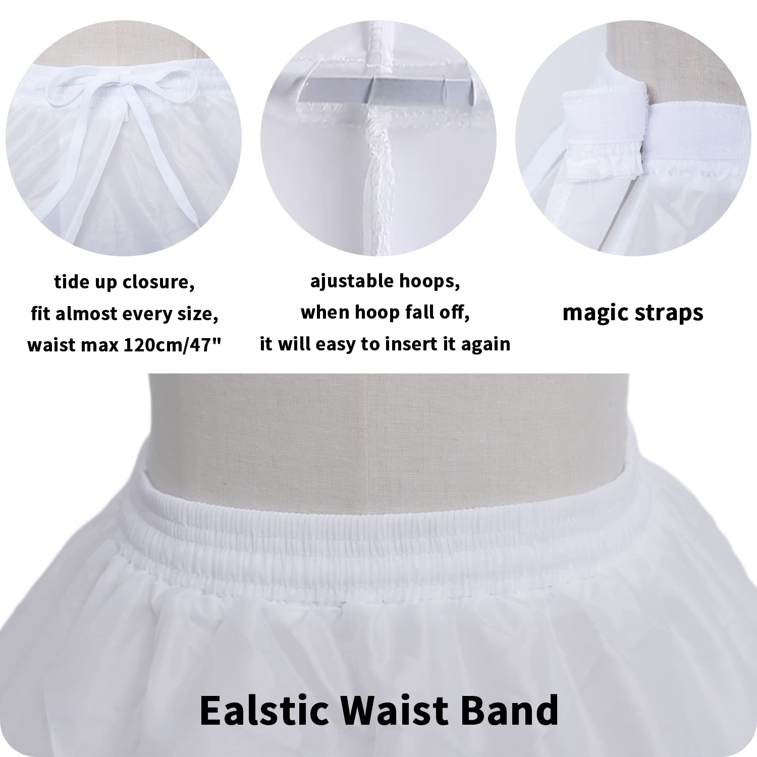 Women Crinoline Petticoat A-line 6 Hoop Skirt Slips Long Underskirt for Wedding Bridal Dress Ball Gown