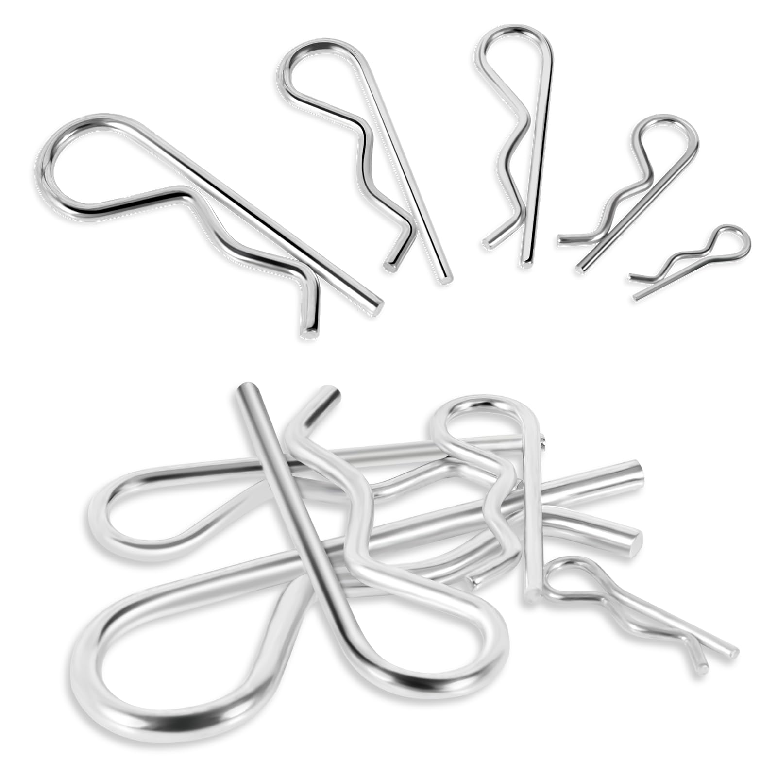 50 Pcs Cotter Pins, Cotter Pin Assortment Kit, Heavy Duty R Clips Hardware Pins, 5 Sizes Spring Fasteners Hitch Pin for Trailer Locking, Trailer Clamps, Lawn Mowers, Trucks, Mechanic's Choice