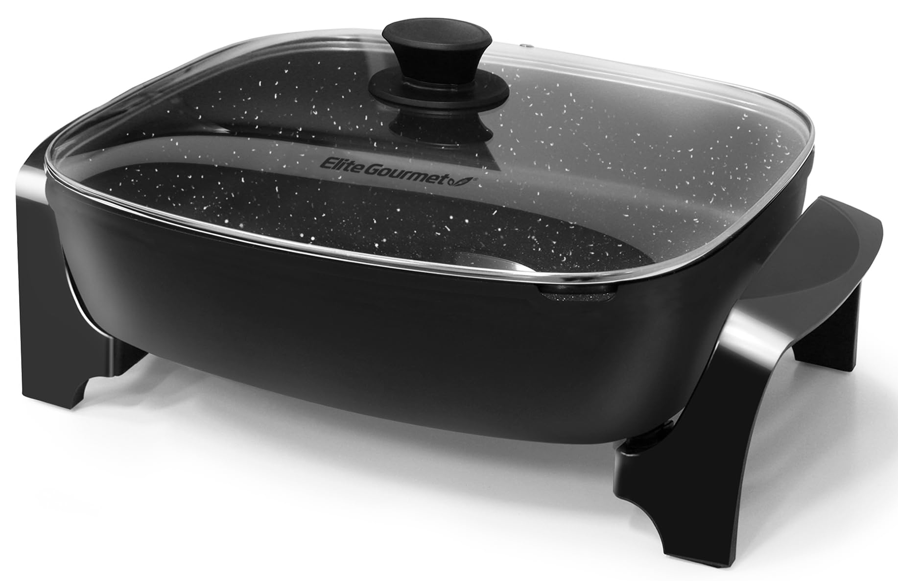 Elite Gourmet EG-6203# Extratiefe 16"x13"x3.2" (10,5Qt.) Kratzfest, Ausgießer leicht zu bedienen, Spülmaschinenfest, Antihaftbeschichtete elektrische Bratpfanne mit Glasdeckel mit Dampföffnung, Einstellbare Temperatur, Schwarz