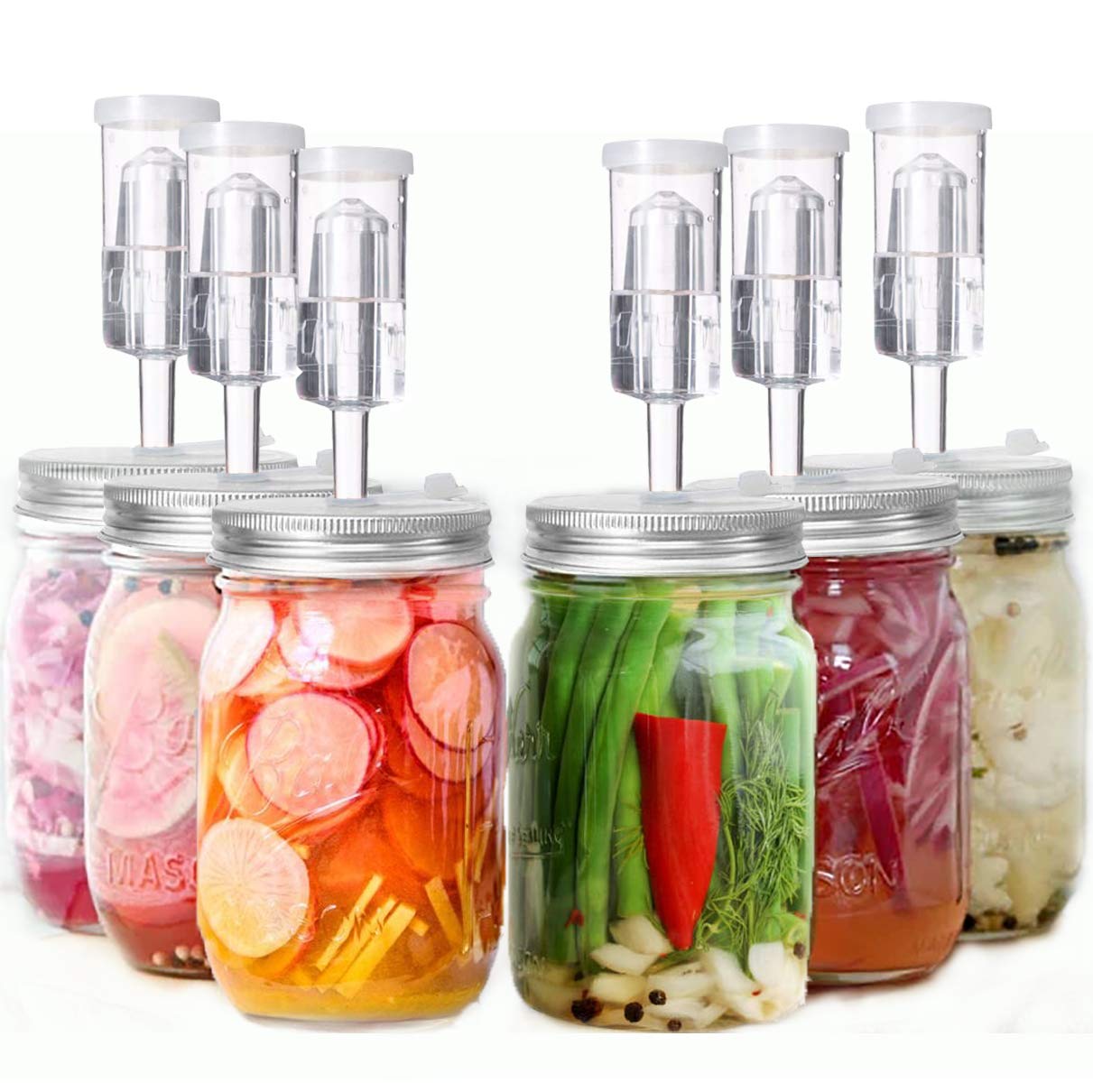Gärdeckel, 6er-Set Fermentations-Kit für Gläser mit breiter Öffnung, 6 Fermentationsdeckel aus Edelstahl mit 6 Silikondichtungen, 6 Gärröhrchen, 6 Silikonringen (Gläser nicht enthalten)