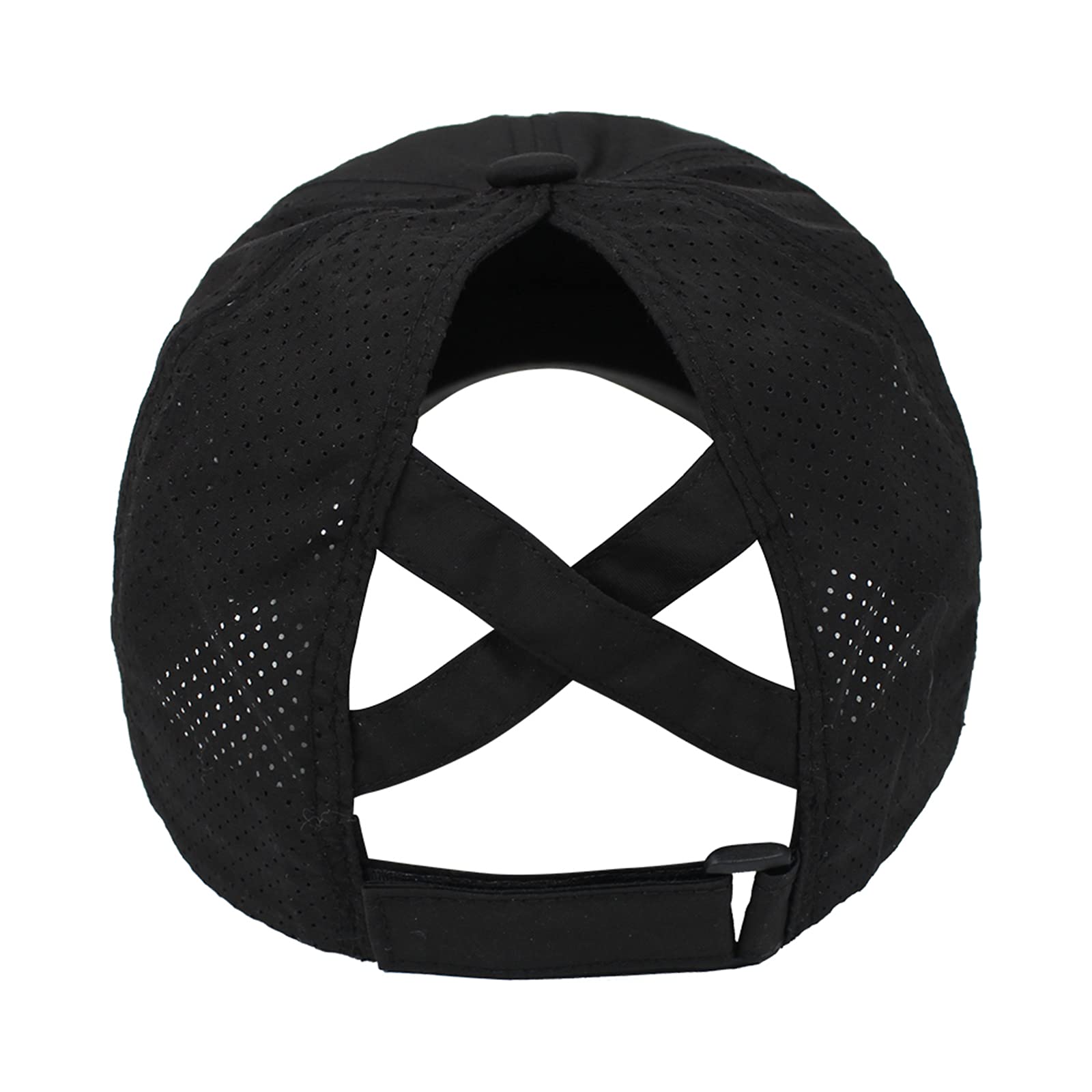 HGGE Womens Criss Cross Ponytail Baseball Cap Adjustable High Messy Bun Trucker Hats Quick Drying Mesh Dad Ponycap for Outdoor Sports Travel Black