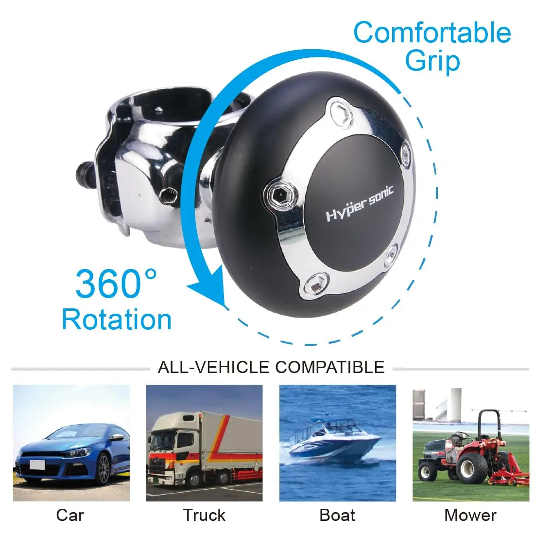 Hypersonic Vehicle Power Handle Car Steering Wheel Spinner Accessory Knob Universal Fit for Car (black)