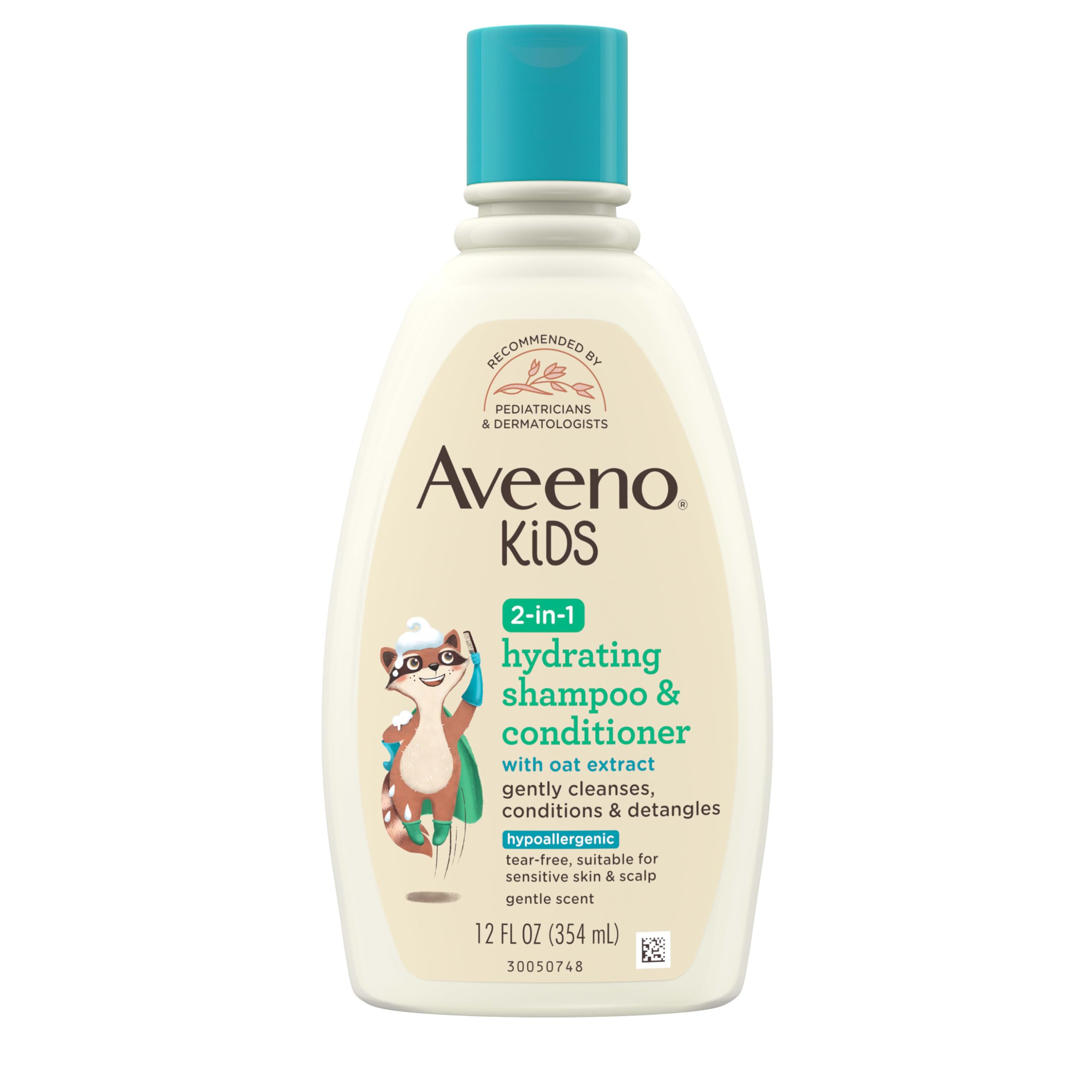 Aveeno Kids 2-in-1 Hydrating Shampoo & Conditioner, Gently Cleanses, Conditions & Detangles Kids Hair, Formulated With Oat Extract, For Sensitive Skin & Scalp, Hypoallergenic, 12 fl. oz