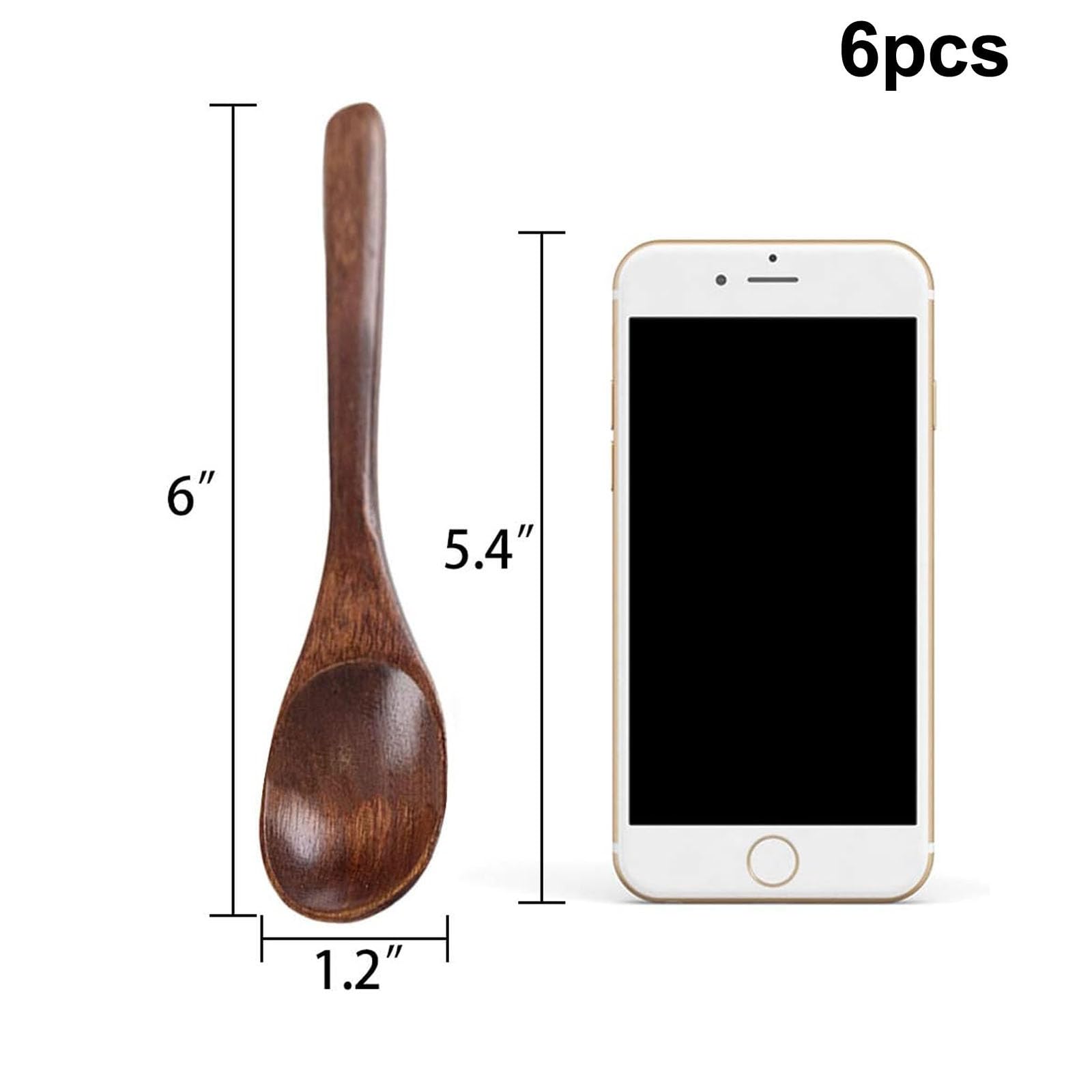 HANSGO Wooden Spoons for Eating, 6PCS Small Wooden Soup Spoons for Honey Coffee Stirring Tea Jam Bath Salts, 6 Inches