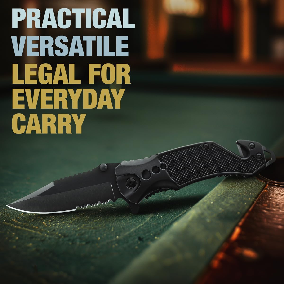 Legal Pocket Knife with 2.95” Serrated Blade, Glass Breaker, Seat Belt Cutter - EDC Sharp Folding Knives with Portable Clip - Small Tool for Tactical Camping Survival Hiking - Gifts for Men 6680