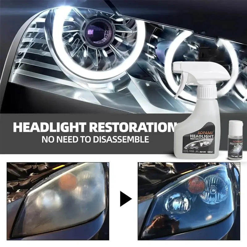 SOPAMI Automotive Headlight Restoration Kit Oxidized and Yellowed Automotive Headlamps Blurring Enhanced Crystallization Coating Refurbisher,Maximum Gloss & Shine – Extremely Hydrophobic
