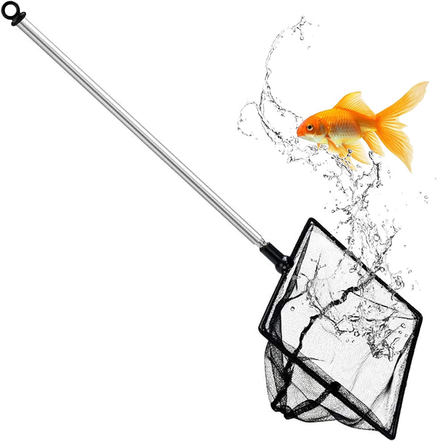 Grepol-V Fischnetz für Aquarien, feinmaschiges Aquarienfischnetz mit 9-24 Zoll langem Edelstahlgriff, ausziehbarer Kescher für Fischgarnelenbecken, Teich, Bach (4 Zoll)
