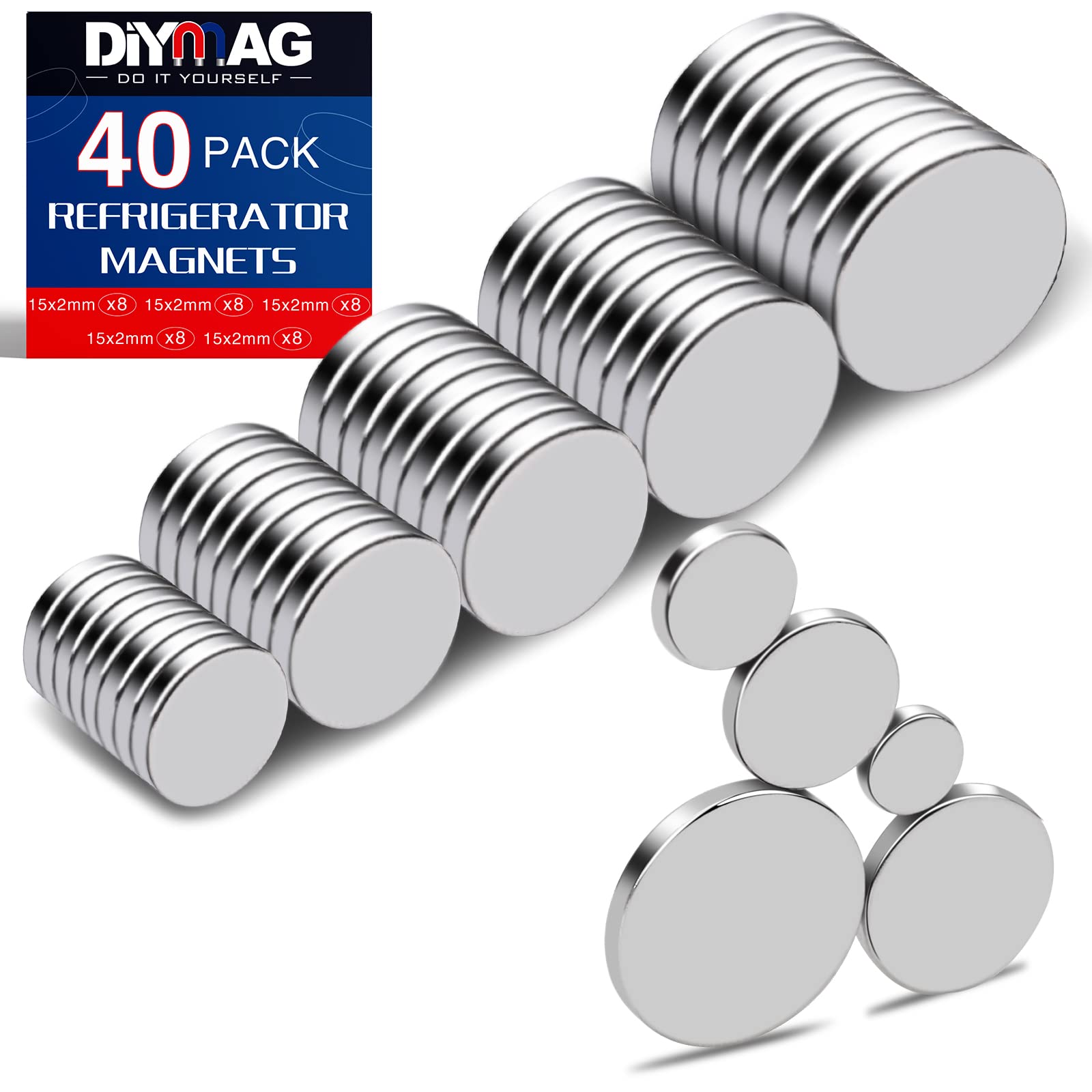 مغناطيسات أرضية نادرة صغيرة من DIYMAG، 40 قطعة، 5 أحجام - مغناطيسات نيوديميوم للثلاجة، الأعمال اليدوية، الحرف اليدوية، المطبخ والمكتب