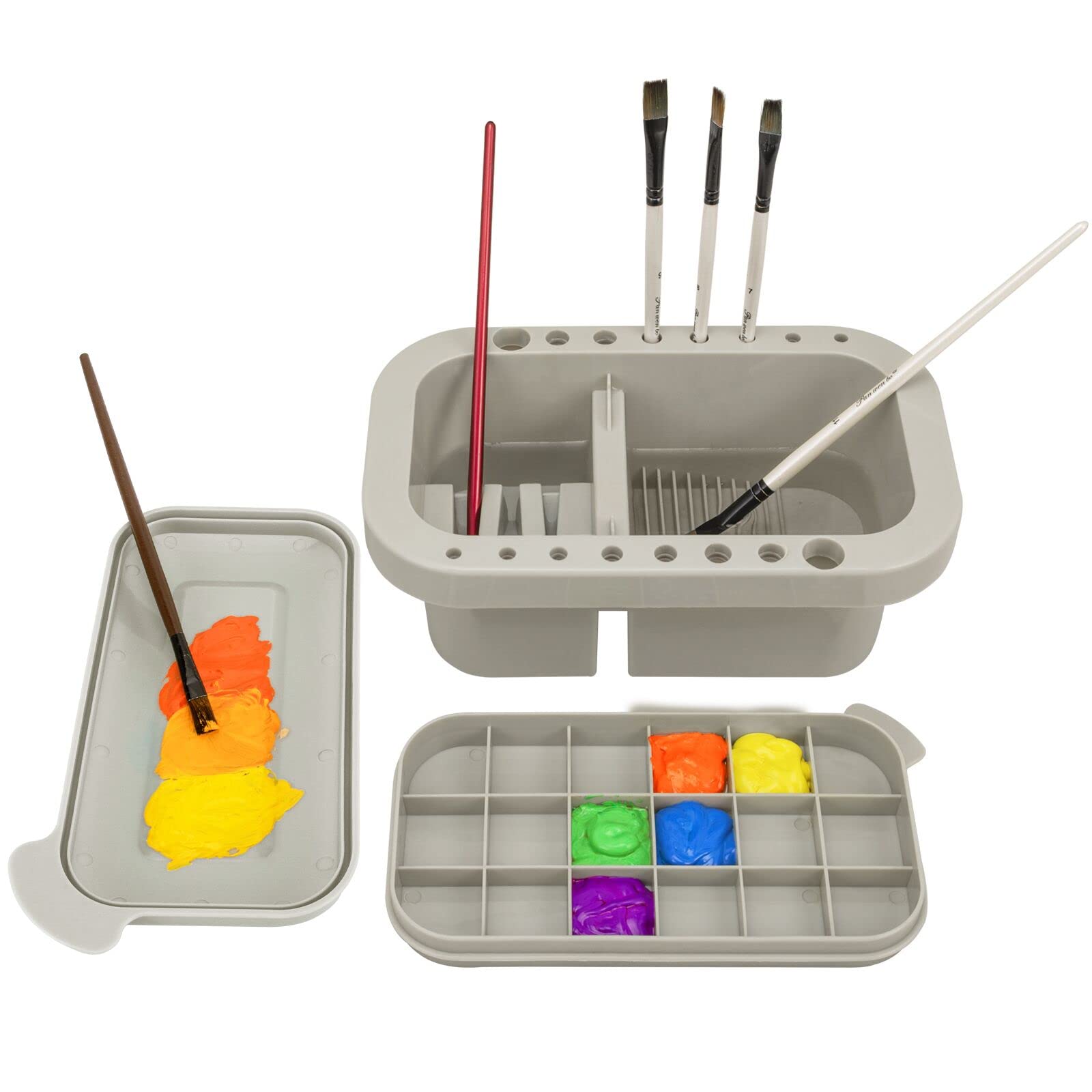 MyLifeUNIT Pinselreiniger, Pinselhalter und Organizer mit Palette für Acryl-, Aquarell- und wasserbasierte Farben (Grau)