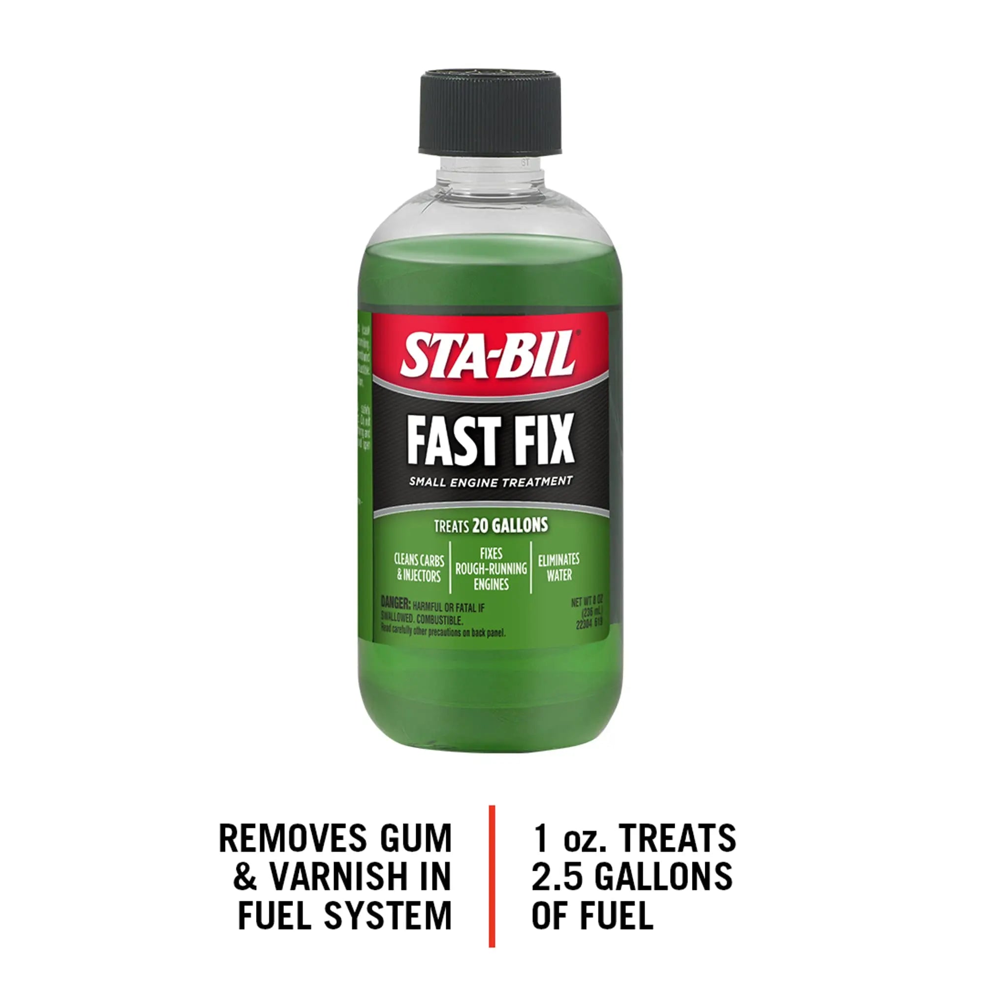 STA-BIL Fast Fix - Small Engine Treatment, Cleans Carburetors and Injectors, Fixes Rough Running Engines, Eliminates Water, Treats Up to 20 Gallons, 8oz (22304) , Green