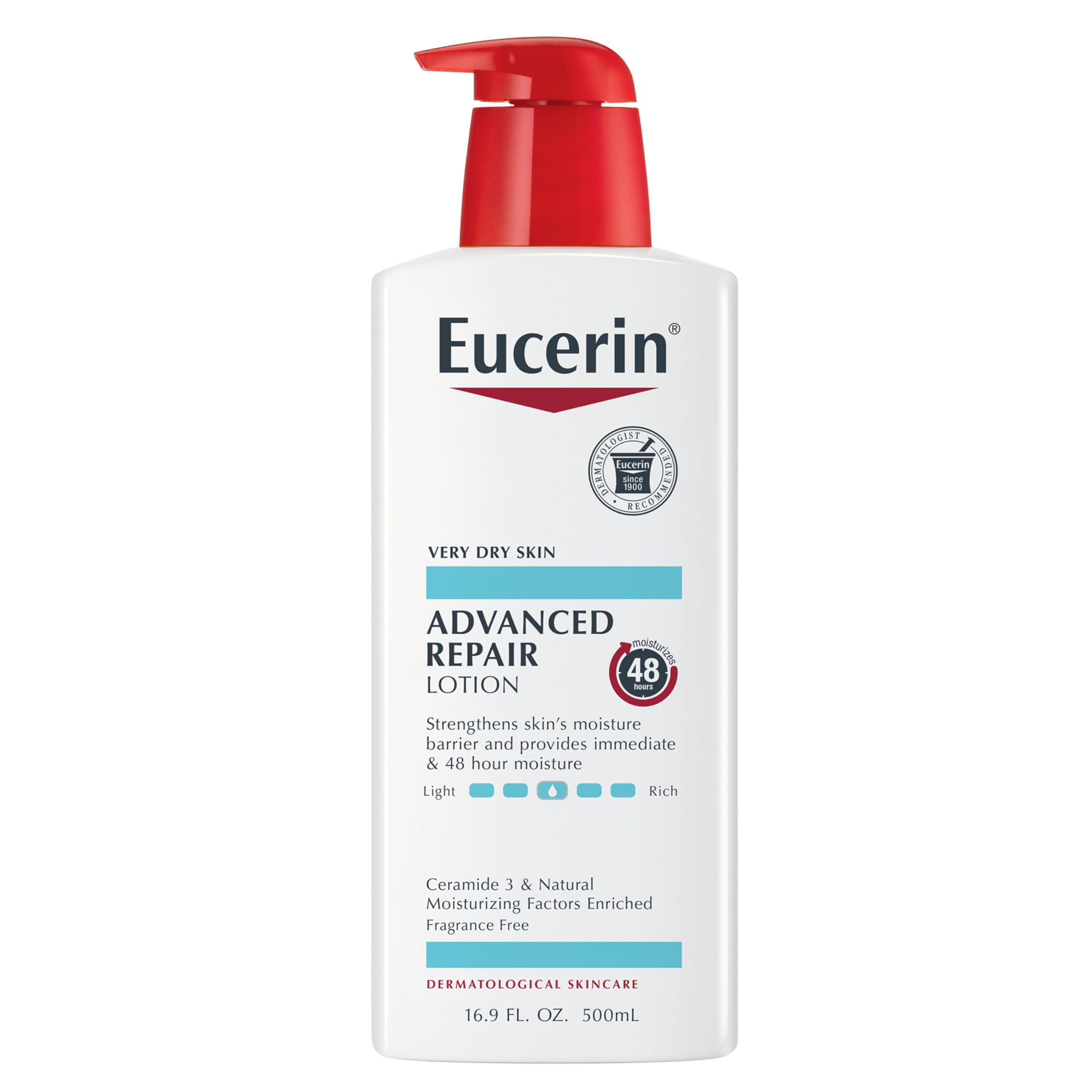Eucerin Advanced Repair Körperlotion für sehr trockene Haut, parfümfreie Lotion mit Ceramiden, 500 ml Flasche