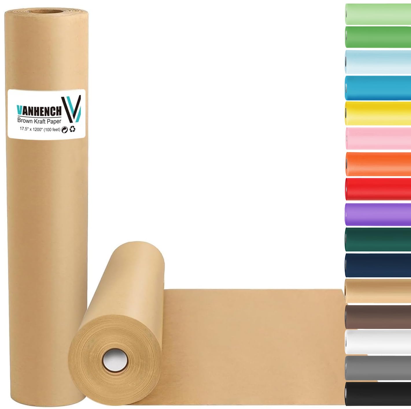 Vanhench Brown Wrapping Paper, Craft Kraft Paper 17.5"x 1200"(100') for Gift Wrapping Bulletin Board Arts & Crafts, Bouquet Flower Table Covering Poster Packing Shipping Christmas Supplies 70GSM 50LB