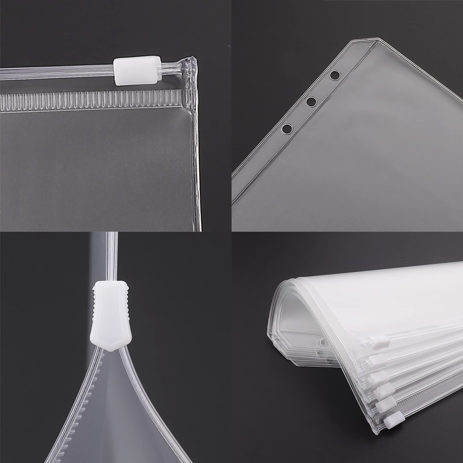 Antner 12pcs A6 Size Binder Pockets 6 Holes Budget Cash Envelopes for Budgeting, Clear Zipper Folders Loose Leaf Bags for A6 6-Ring Budget Binder, Waterproof PVC Document Pouch Filing Bags