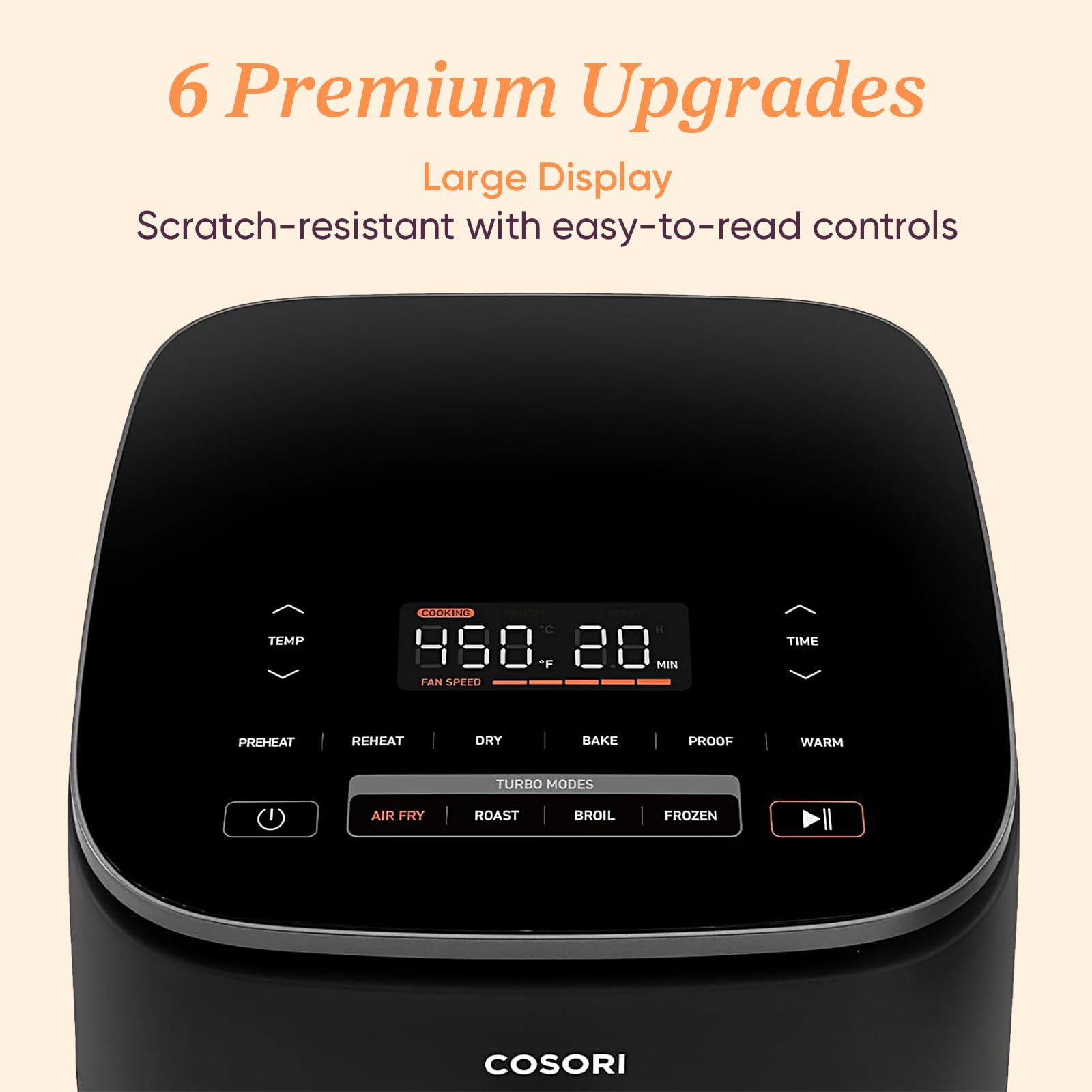 COSORI Air Fryer 9-in-1, Compact & Large 6-Qt, Premium Ceramic Coating, 90–450°F Precise Heat for Even Results, Up to 95% Less Oil*, Roast, Bake, Dry, Reheat, Frozen, Broil, Proof, 120V, TurboBlaze
