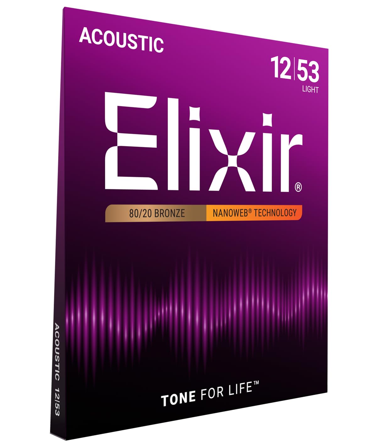 Elixir Strings, Akustikgitarrensaiten, 80/20 Bronze mit NANOWEB-Beschichtung, hellster und fokussiertester Klang mit komfortablem Spielgefühl, 6-Saiten-Set, Light 12-53
