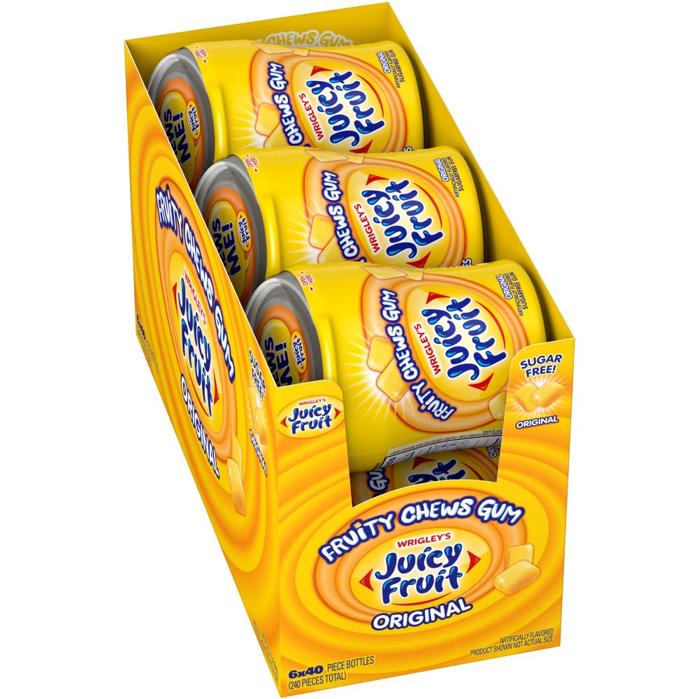 JUICY FRUIT Kaugummi zuckerfrei, JUICY FRUIT Kaubonbons, 40 Stück pro Flasche, (6er-Pack)
