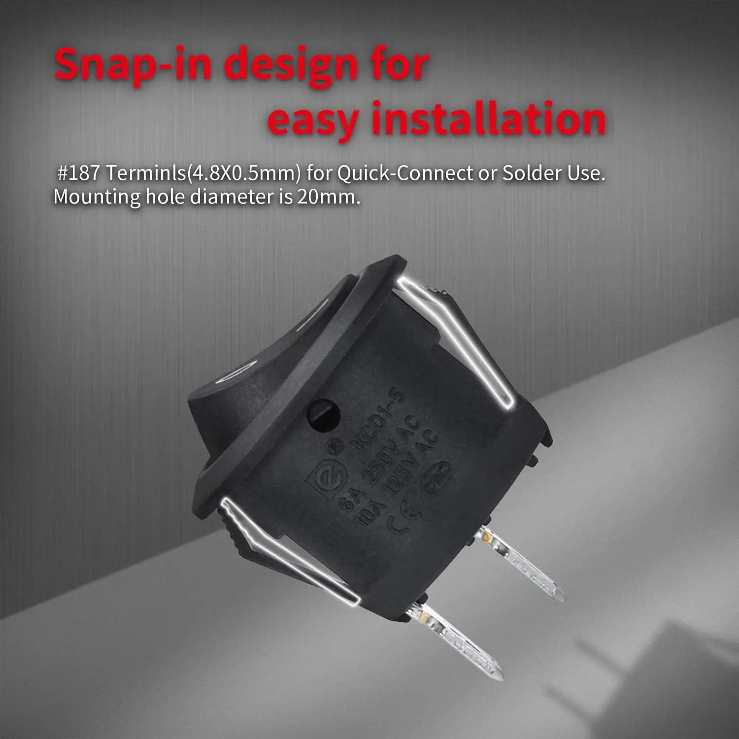 DaierTek ON Off Round Rocker Switches SPST 20mm Mini 12 Volt DC Mini Circle Toggle Switch 12V for Car Automotive RV 2 Pin Switch 120V Wired KCD1-5Pack
