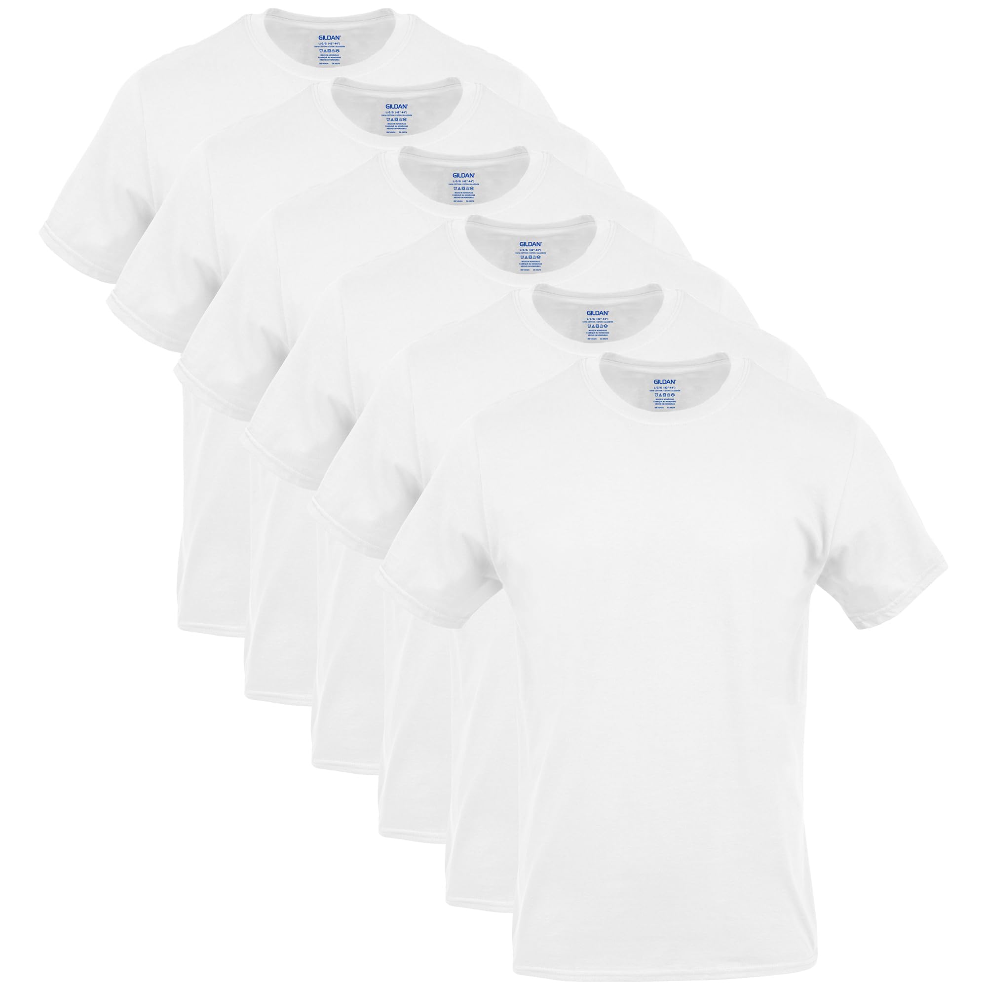 Gildan Herren T-Shirts mit Rundhalsausschnitt, Mehrfachpackung, Modell G1100, Weiß (6er-Pack), Größe L