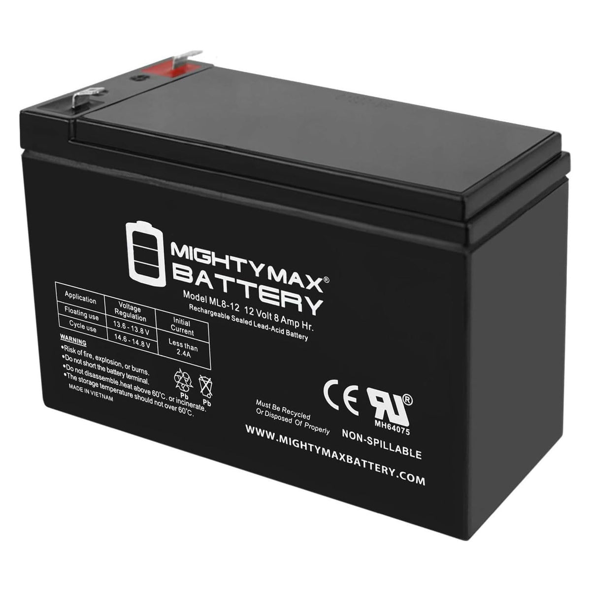 ML8-12 - 12 Volt 8 AH, F1 Anschluss, wiederaufladbare SLA AGM Batterie