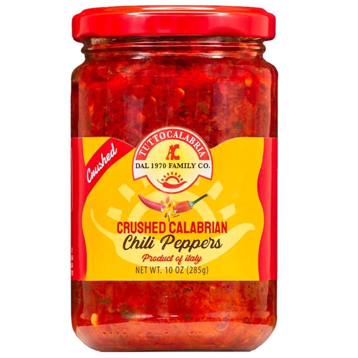 TUTTOCALABRIA Kalabrische Chilischotenstücke, 285g (10oz), Würziges Würzmittel mit kalabrischen Chilischoten, Olivenöl Nativ Extra, Ideal für Pasta, Pizza, Sandwiches und Fisch, Hergestellt in Italien