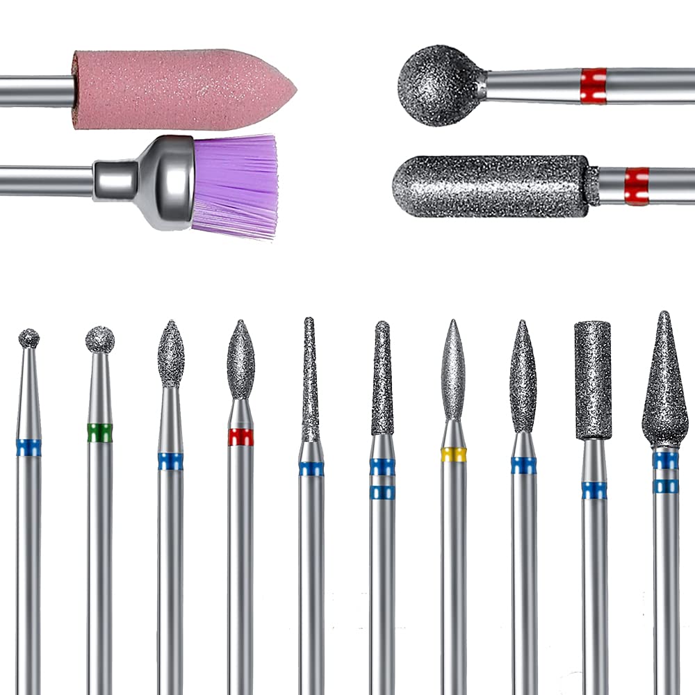 ERUIKA 14-teiliges Nagelbohrer-Set, professionelle Fräser Diamant Nagelhautentferner-Bits Kit, 3/32" elektrische Maniküre Nagelfeile Bit für Acryl Gel Nägel Nagelhaut Maniküre
