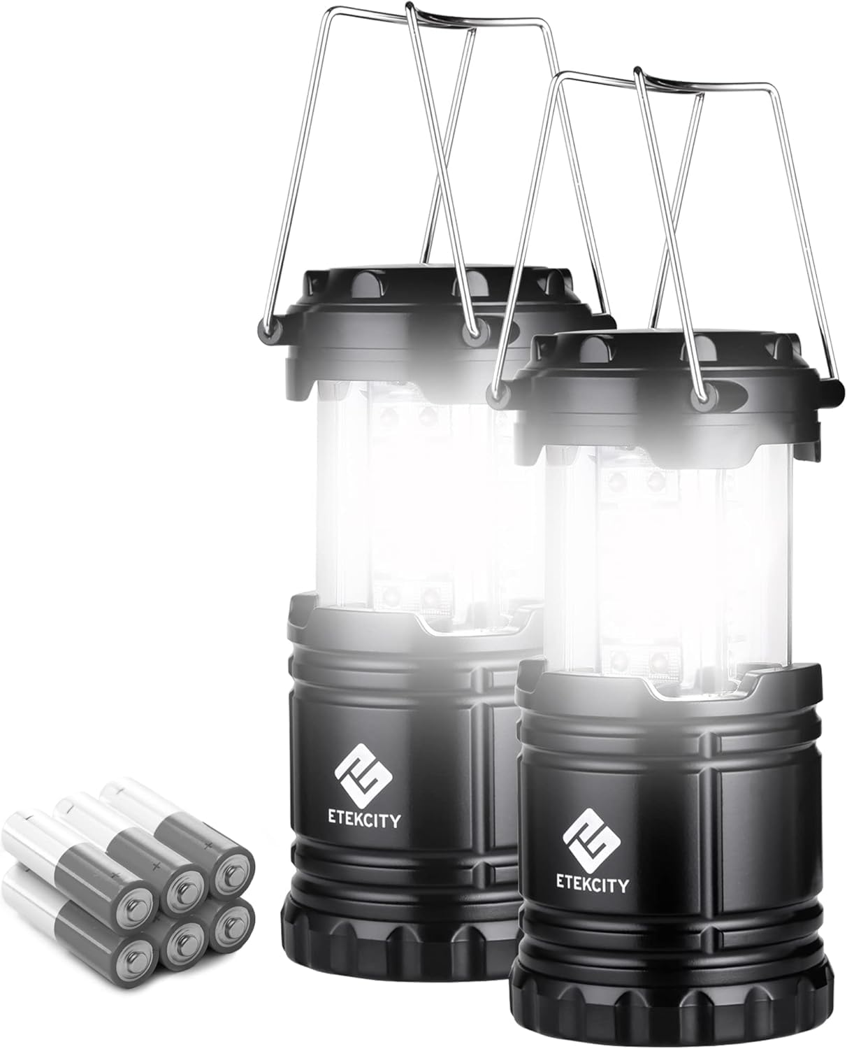 Etekcity Laternen-Camping-Grundausstattung Leuchten, LED-Taschenlampe für Stromausfälle, Überlebensausrüstung und -bedarf für Notfälle, Hurrikan-Vorbereitung, batteriebetriebene Lampe, 2er-Pack, Schwarz