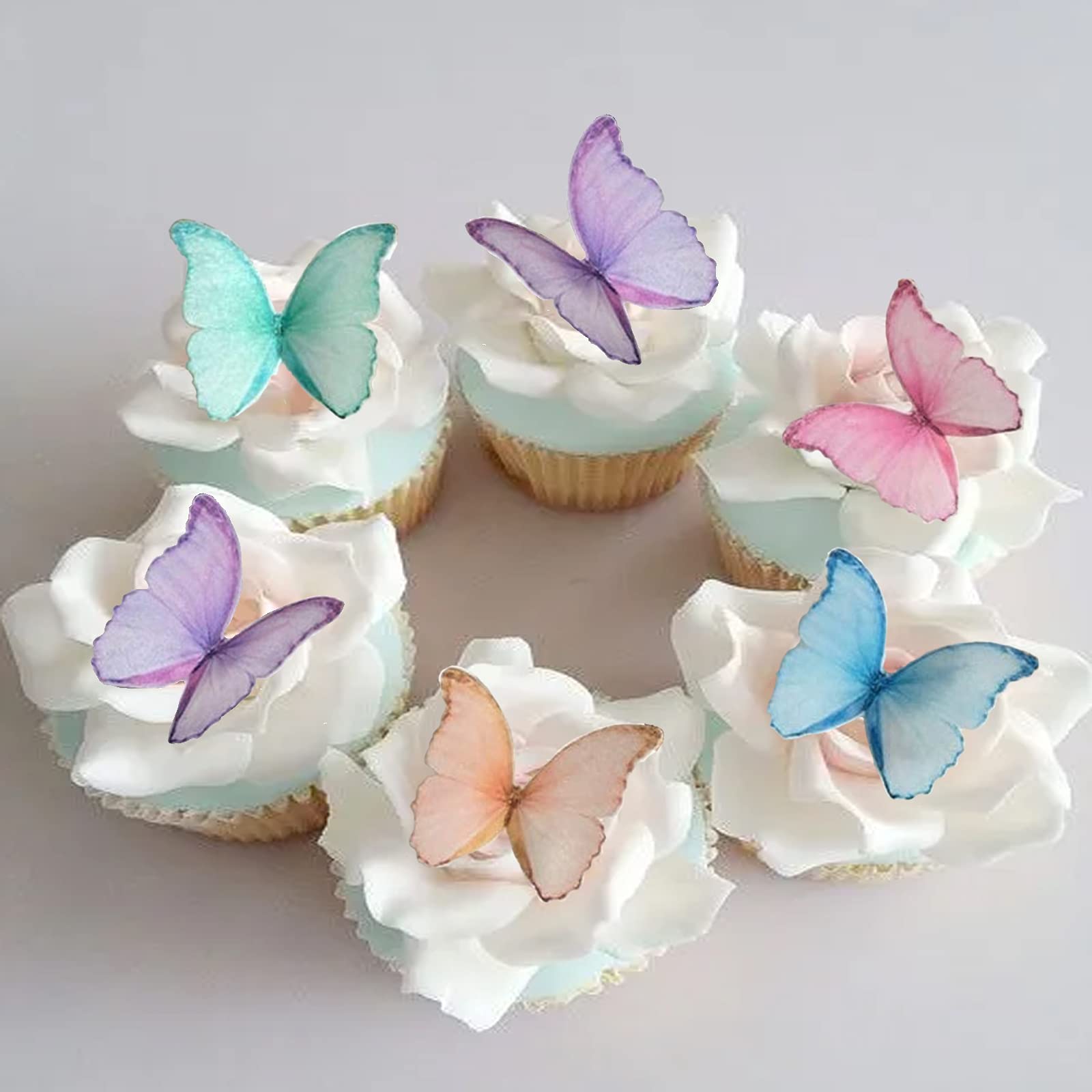 GEORLD Essbare Oblaten-Schmetterlinge, 48 Stück, Lila, bunte Tortendekorationen, Cupcake-Topper in verschiedenen Farben