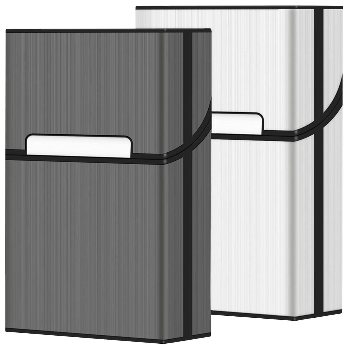 roygra Zigarettenetui (2er-Pack), Magnetschalter 20 Zigarettenetuis für Männer und Frauen, Zigaretten-Raucherzubehör, Metall- und Plastikbox für Rauchwaren (Grau + Silber, 85 mm King Size)