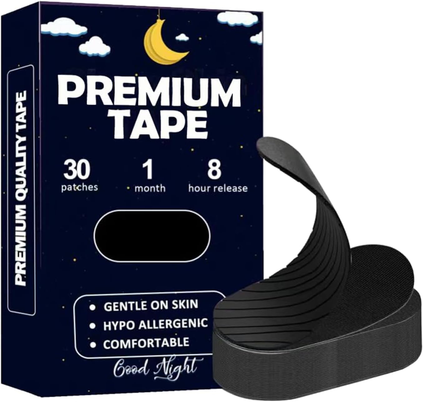 Ferkei Premium Mundpflaster zum Schlafen (30 Stück) - Schmerzfreies Entfernen, Hypoallergen, Latexfrei & Sanft zur Haut - Freundliches Baumwollklebeband