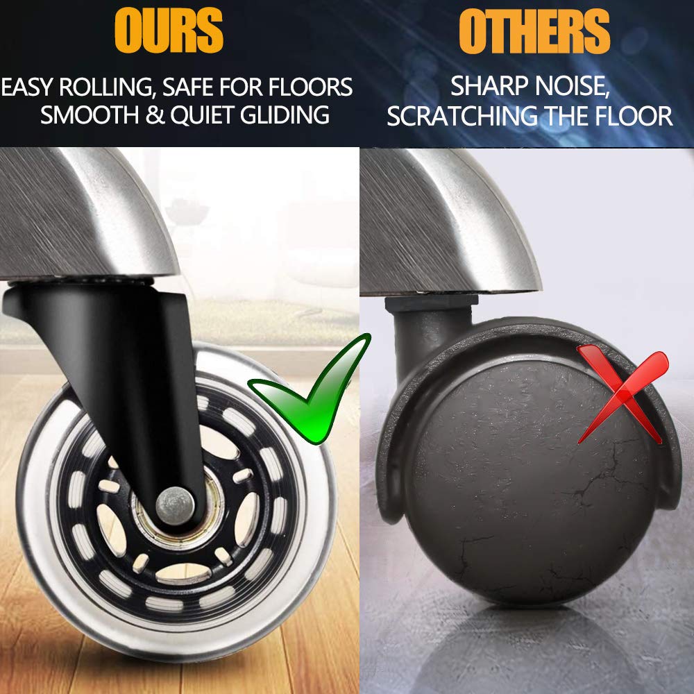 HOSALI 3 Inch Office Chair Wheels Rubber Chair Casters Replacement, Heavy-Duty Computer Gaming Desk Caster Wheel Smooth & Safe Rolling for All Floors Including Hardwood and Carpet, Set of 5