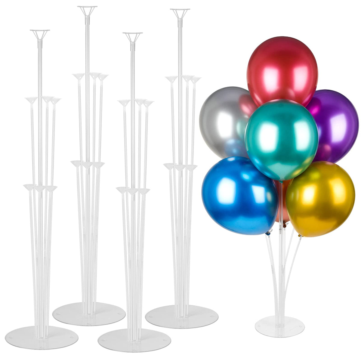 Voircoloria 4 Sets Ballonständer-Kits, Ballonstäbe-Halter mit Basis für Tischdekorationen bei Abschlussfeiern, Geburtstagen, Babypartys, Gender-Reveal-Partys