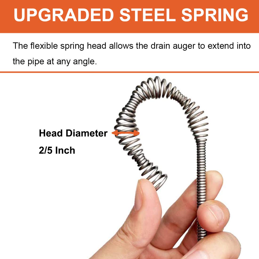 Drain Auger, Clog Remover with Drill Adapter, 25 Feet Flexible Plumbing Snake Use Manually or Powered for Kitchen,Bathrom and Shower Sink, Comes with Gloves (orange)